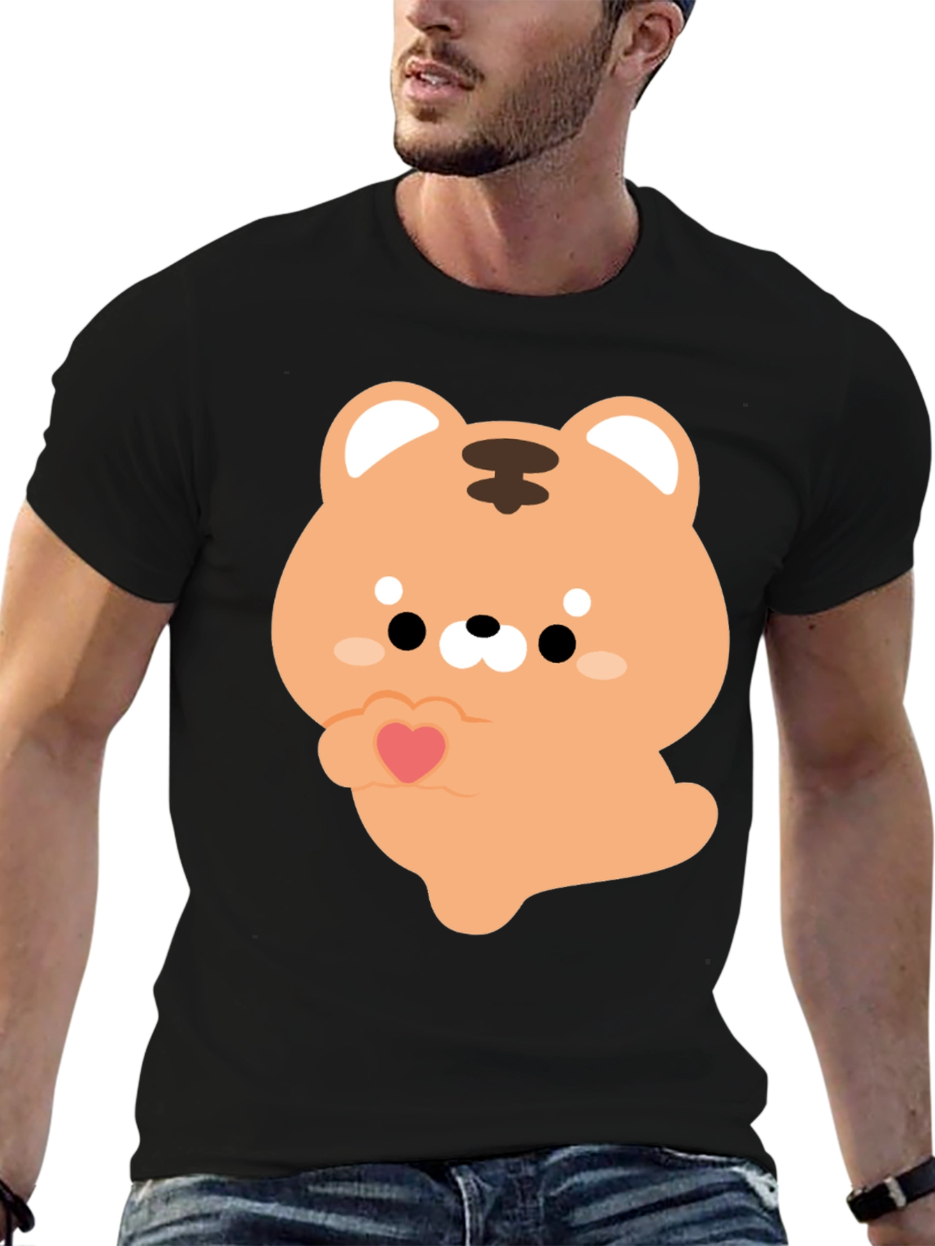 Cute Cartoon Tiger Holding Heart Graphic Tee