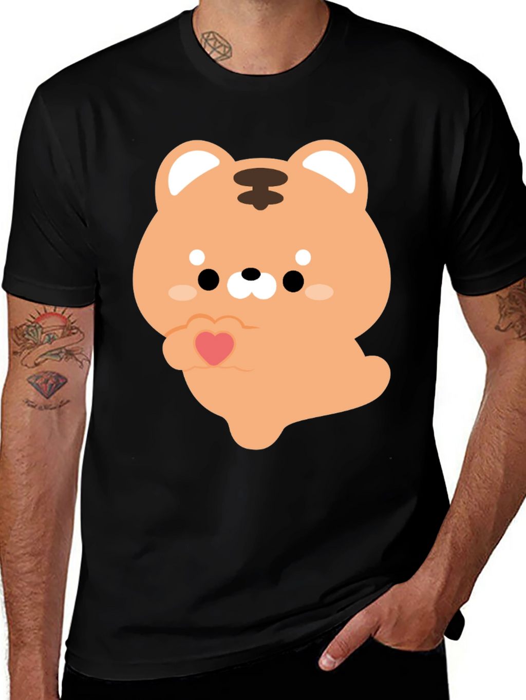Cute Cartoon Tiger Holding Heart Graphic Tee