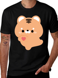 Cute Cartoon Tiger Holding Heart Graphic Tee