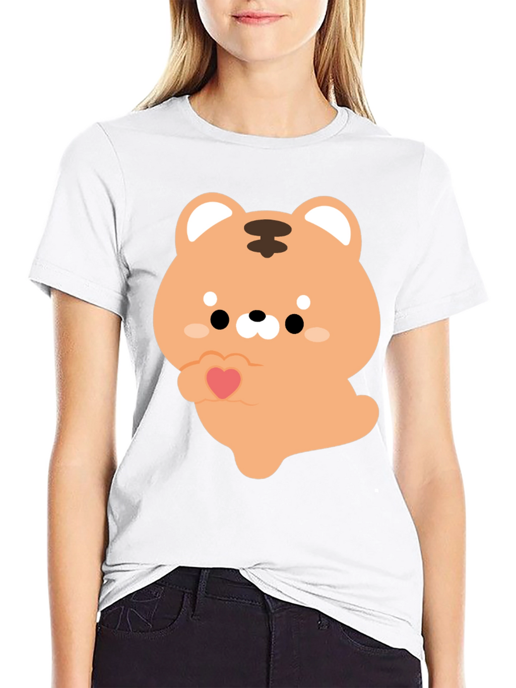 Cute Cartoon Tiger Holding Heart Graphic Tee
