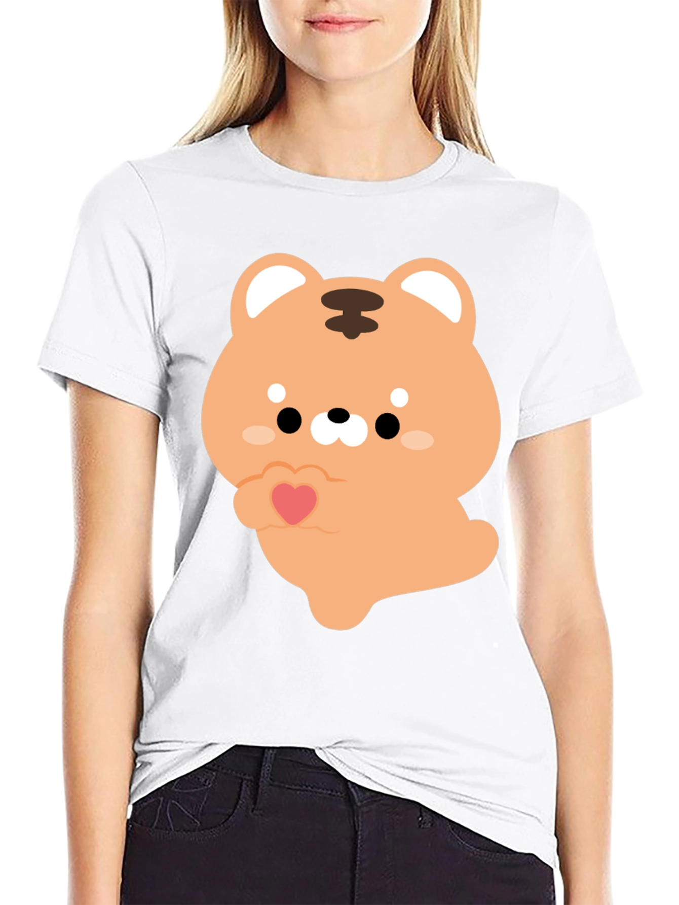 Cute Cartoon Tiger Holding Heart Graphic Tee