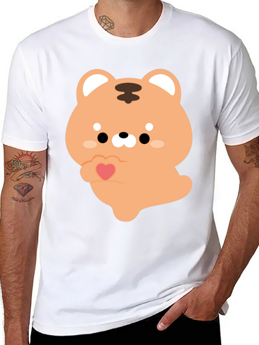 Cute Cartoon Tiger Holding Heart Graphic Tee
