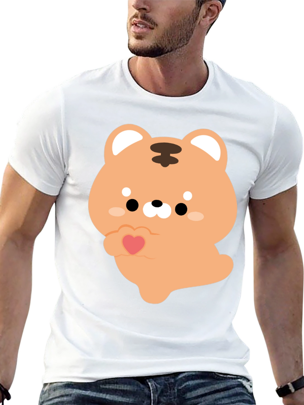 Cute Cartoon Tiger Holding Heart Graphic Tee