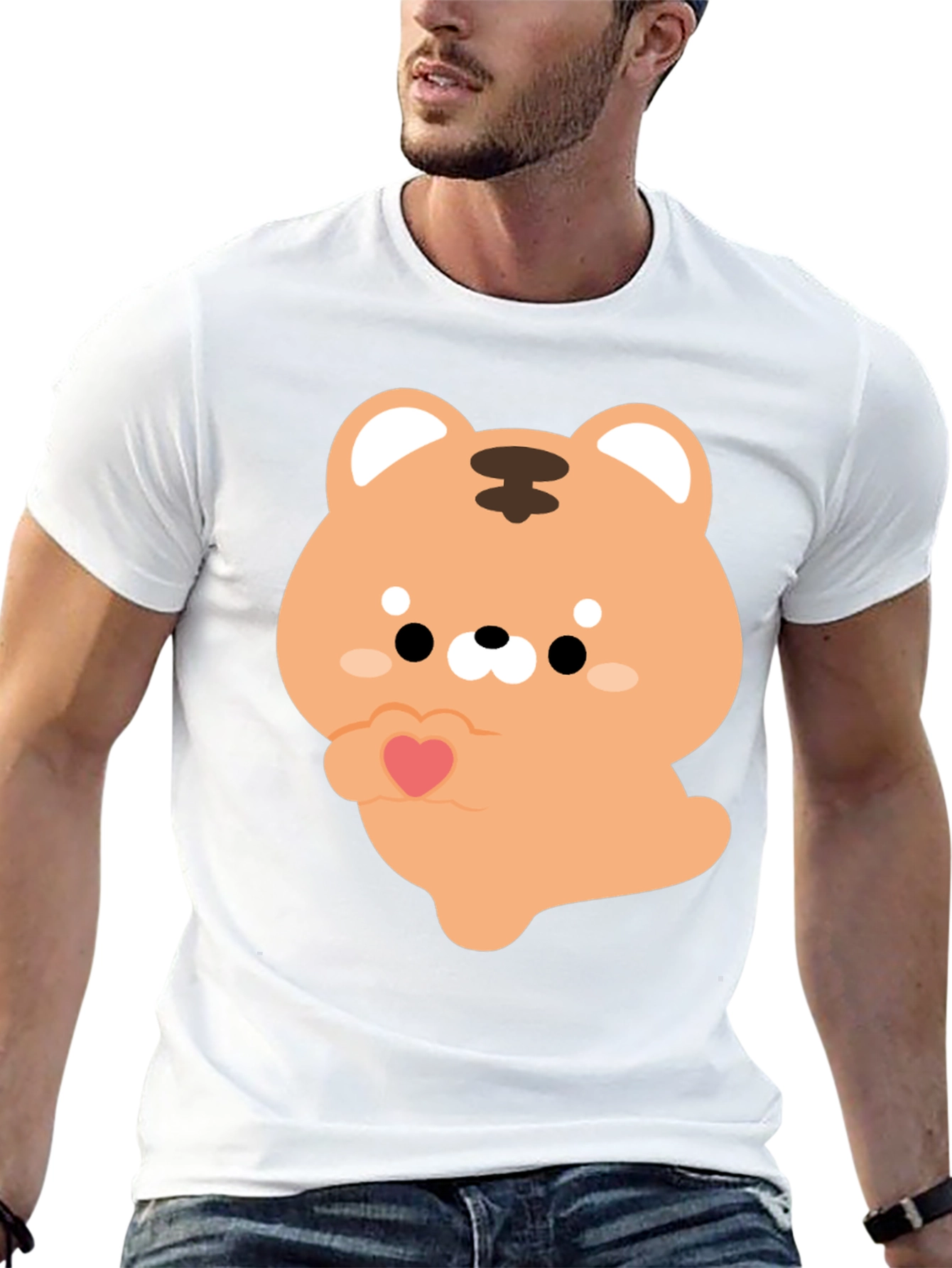 Cute Cartoon Tiger Holding Heart Graphic Tee
