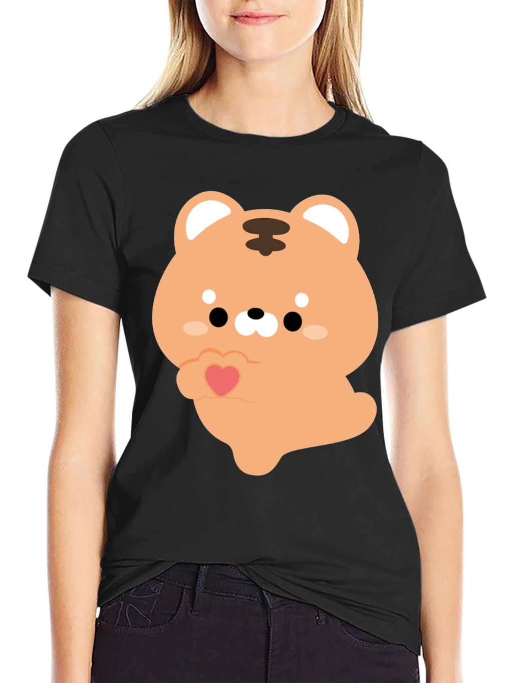Cute Cartoon Tiger Holding Heart Graphic Tee
