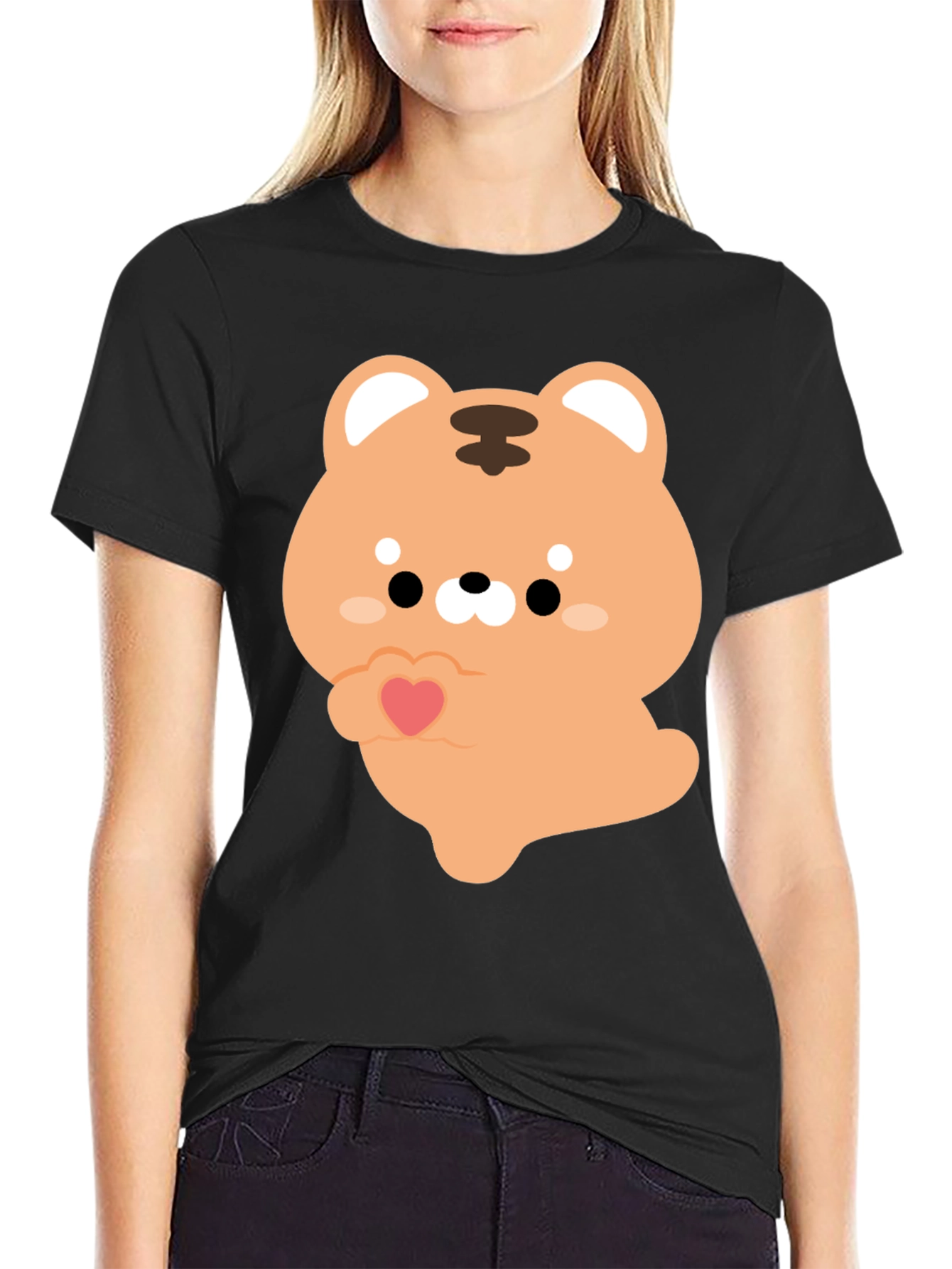 Cute Cartoon Tiger Holding Heart Graphic Tee