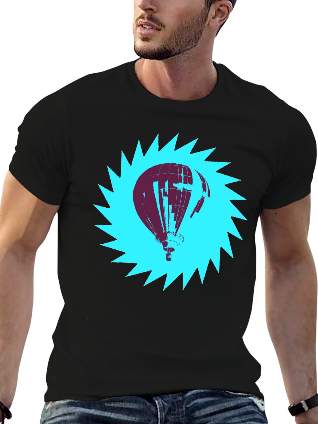 Air Balloon Graphic Tee - Mens Black Cotton T-Shirt