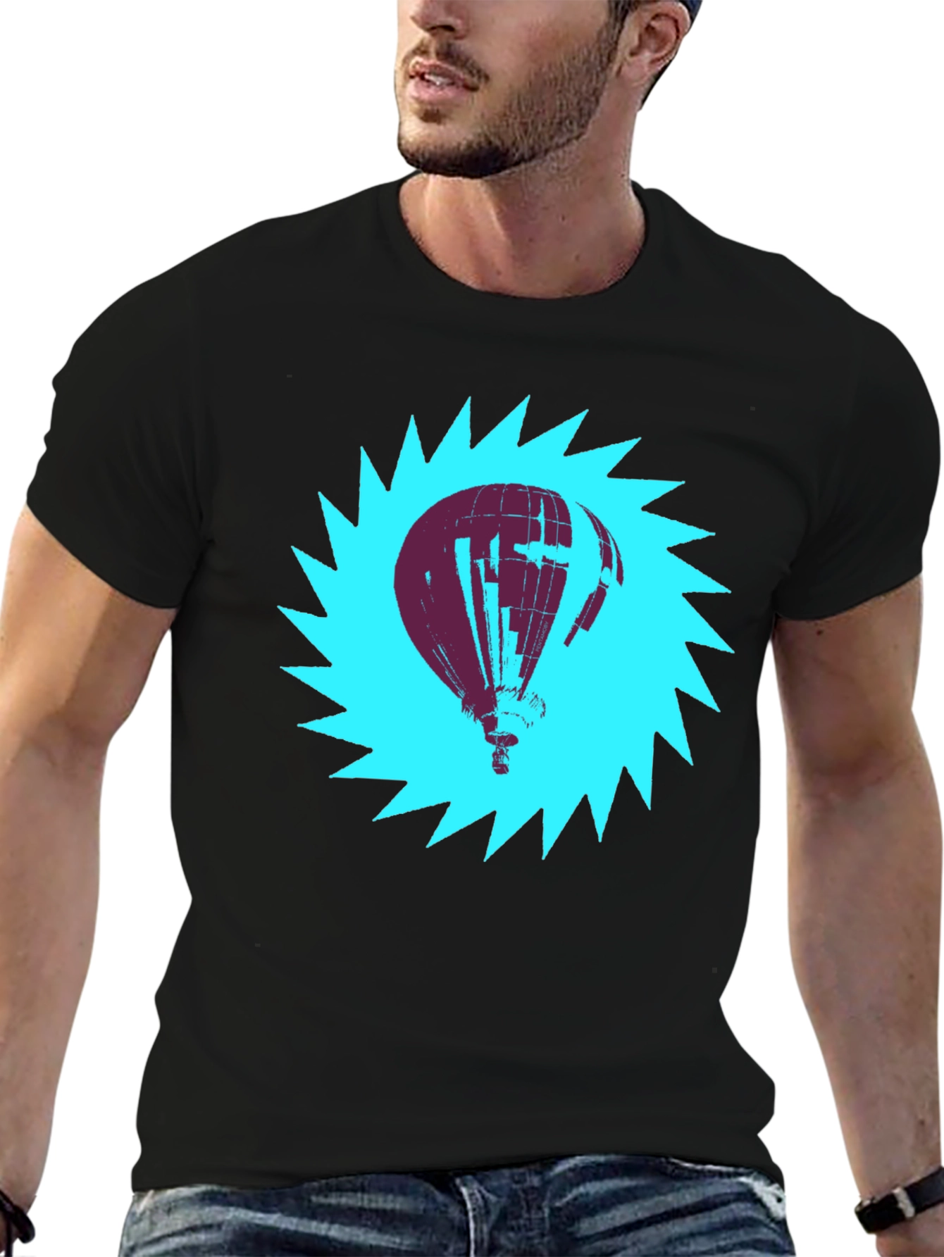 Air Balloon Graphic Tee - Mens Black Cotton T-Shirt