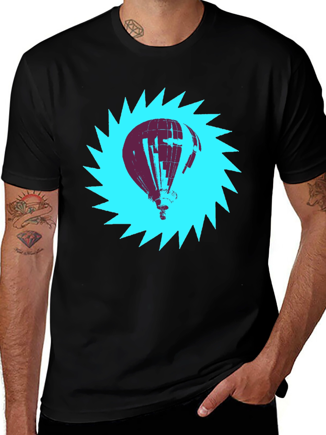 Air Balloon Graphic Tee - Mens Black Cotton T-Shirt