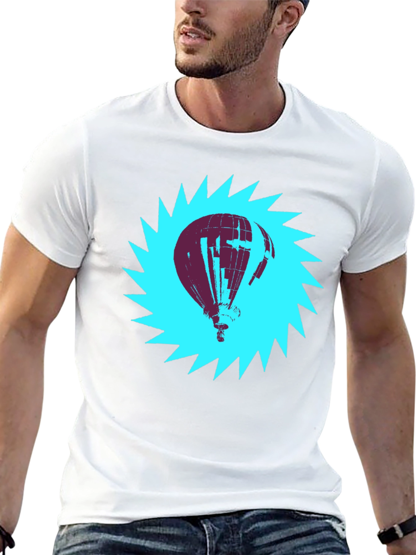 Air Balloon Graphic Tee - Mens Black Cotton T-Shirt
