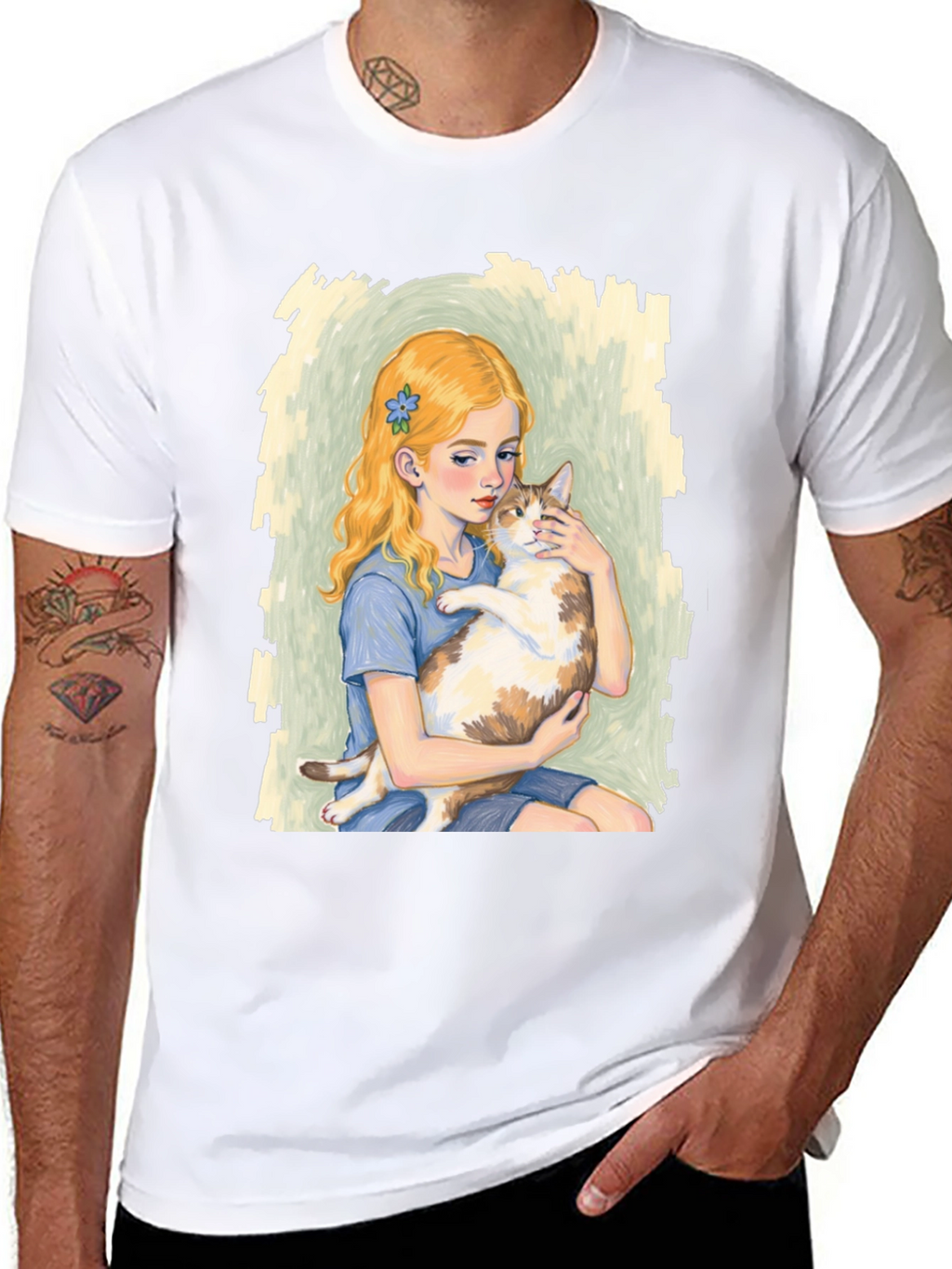 Girl and Cat Graphic T-Shirt - Unique Tee