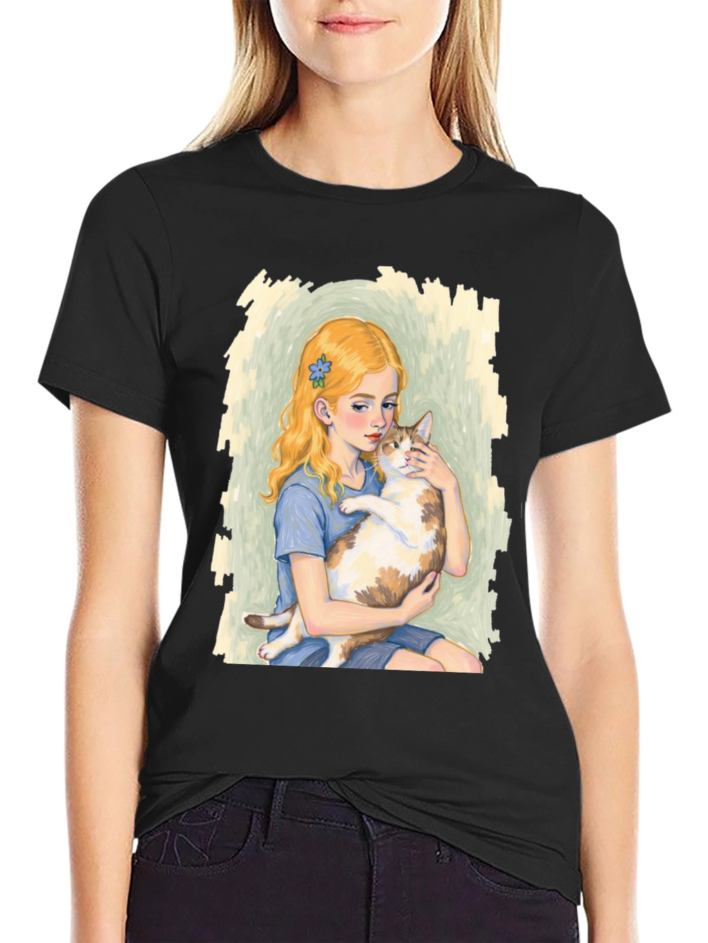 Girl and Cat Graphic T-Shirt - Unique Tee