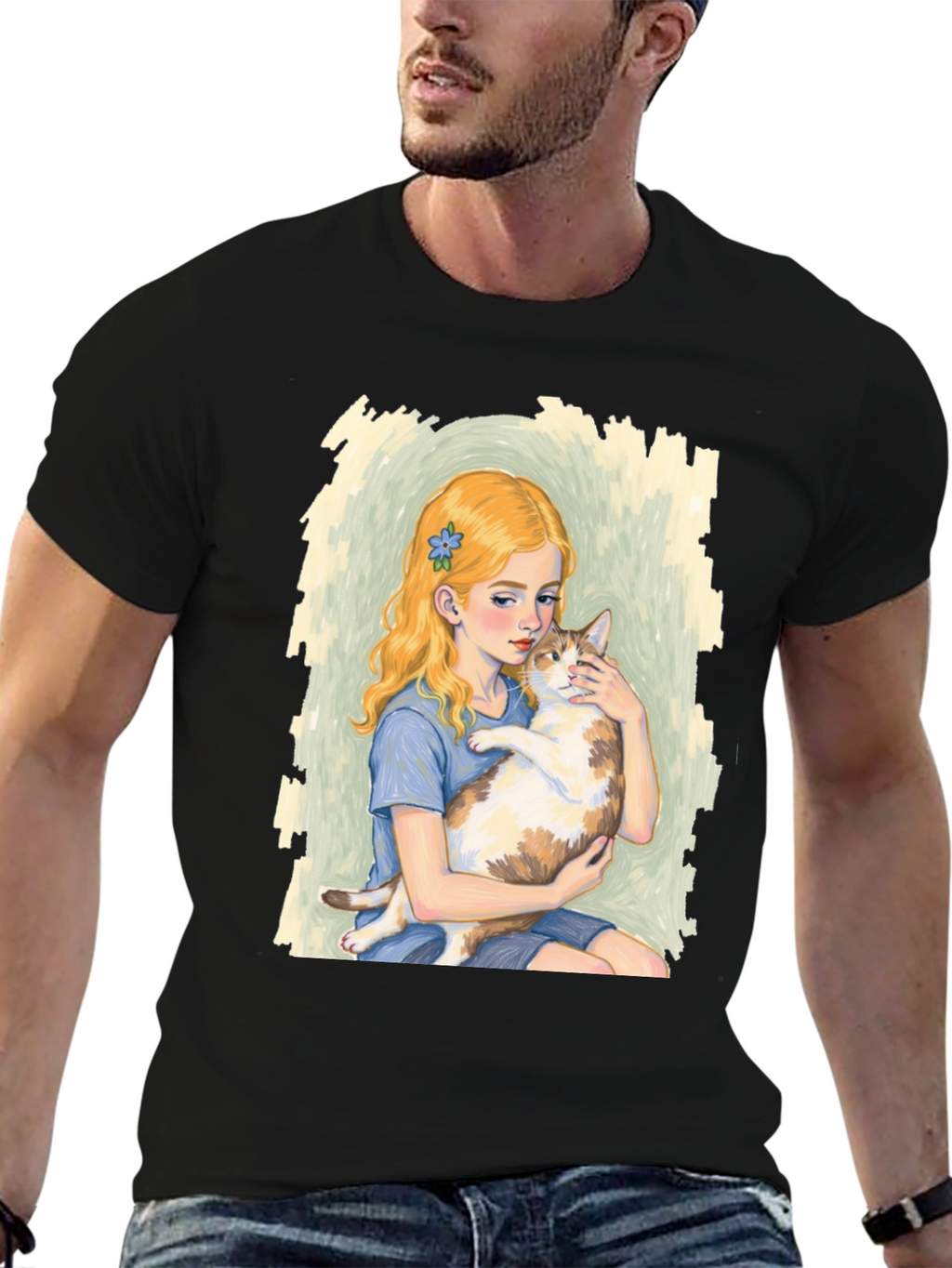 Girl and Cat Graphic T-Shirt - Unique Tee