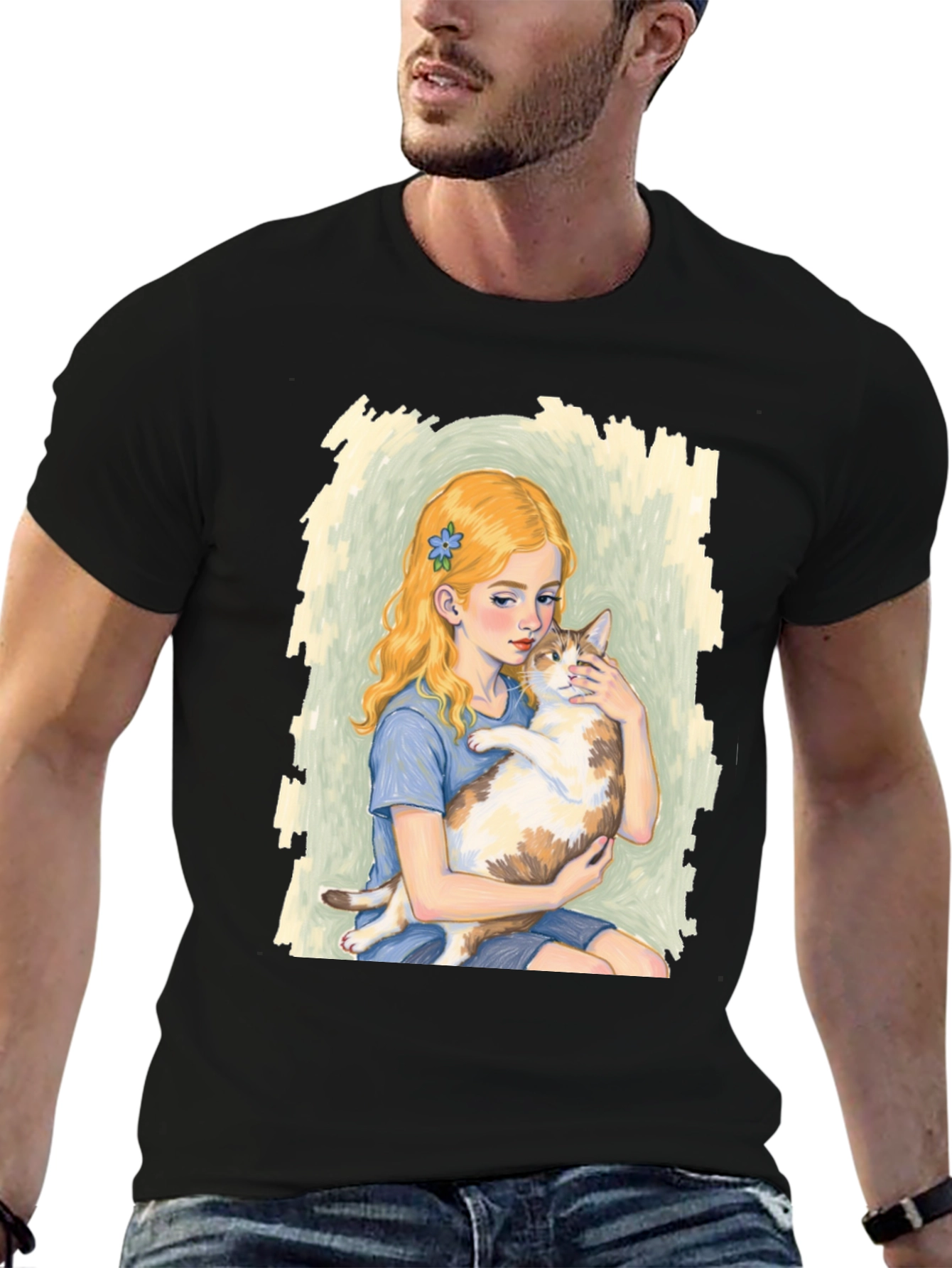 Girl and Cat Graphic T-Shirt - Unique Tee