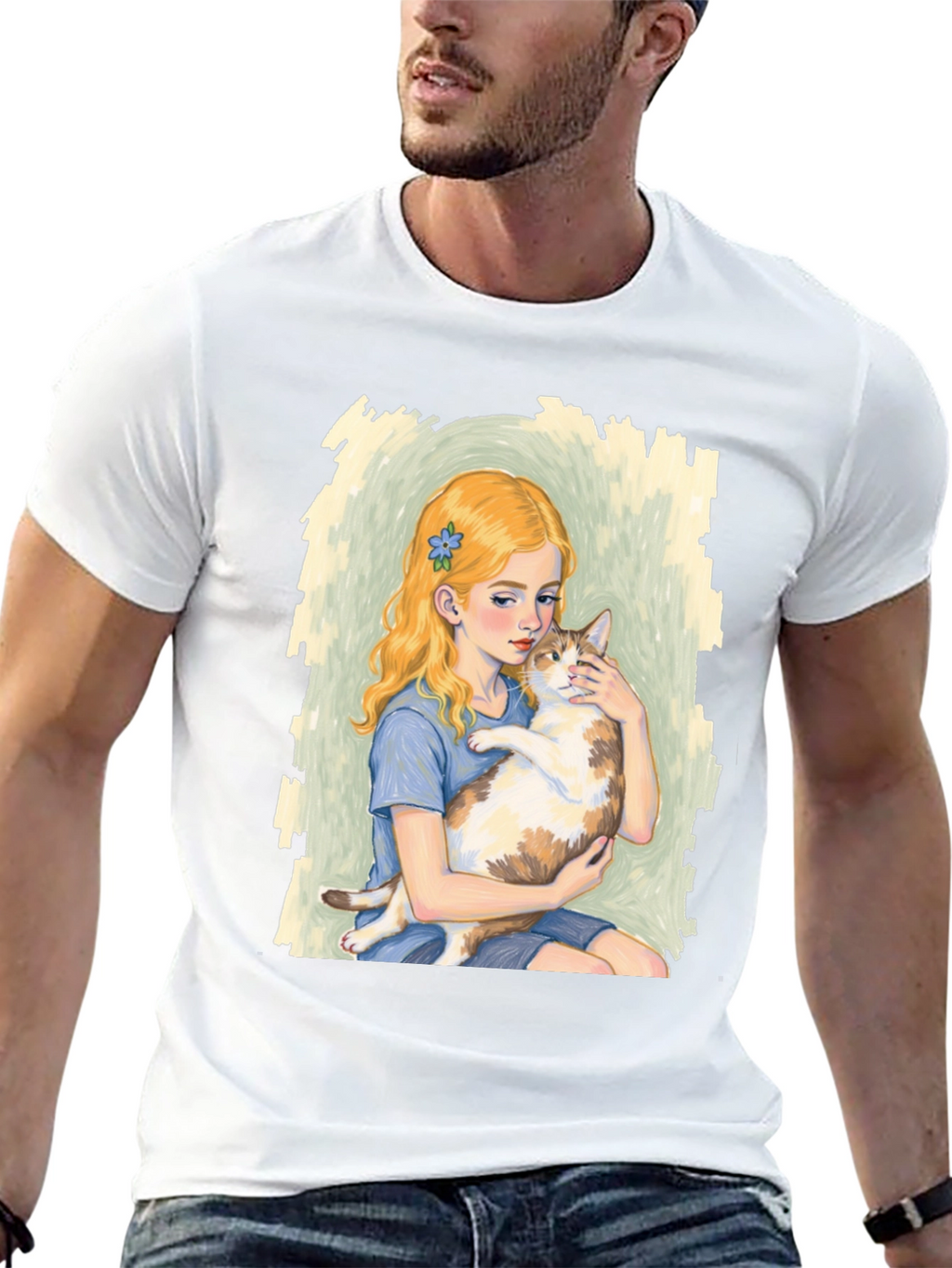 Girl and Cat Graphic T-Shirt - Unique Tee
