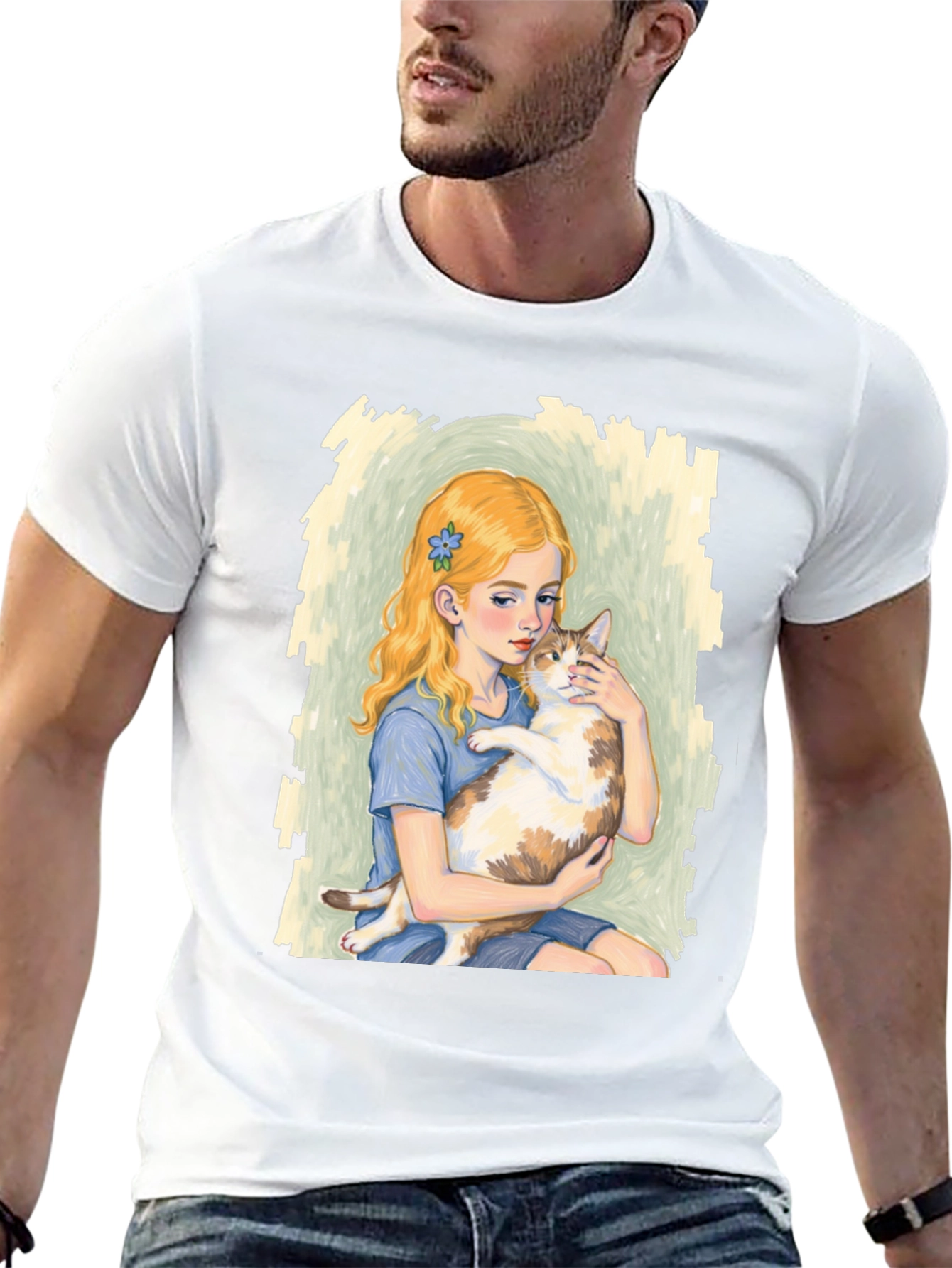 Girl and Cat Graphic T-Shirt - Unique Tee