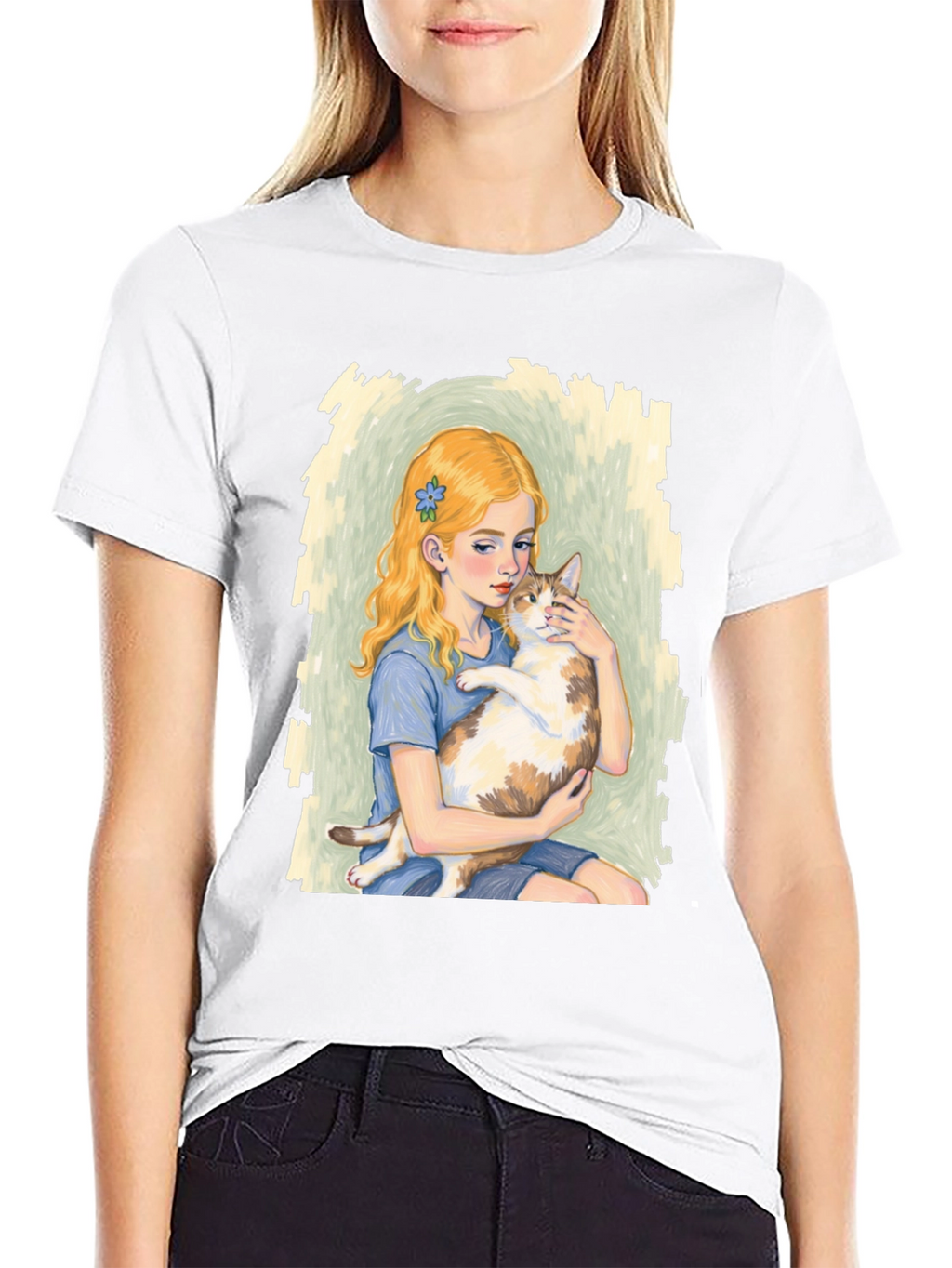 Girl and Cat Graphic T-Shirt - Unique Tee