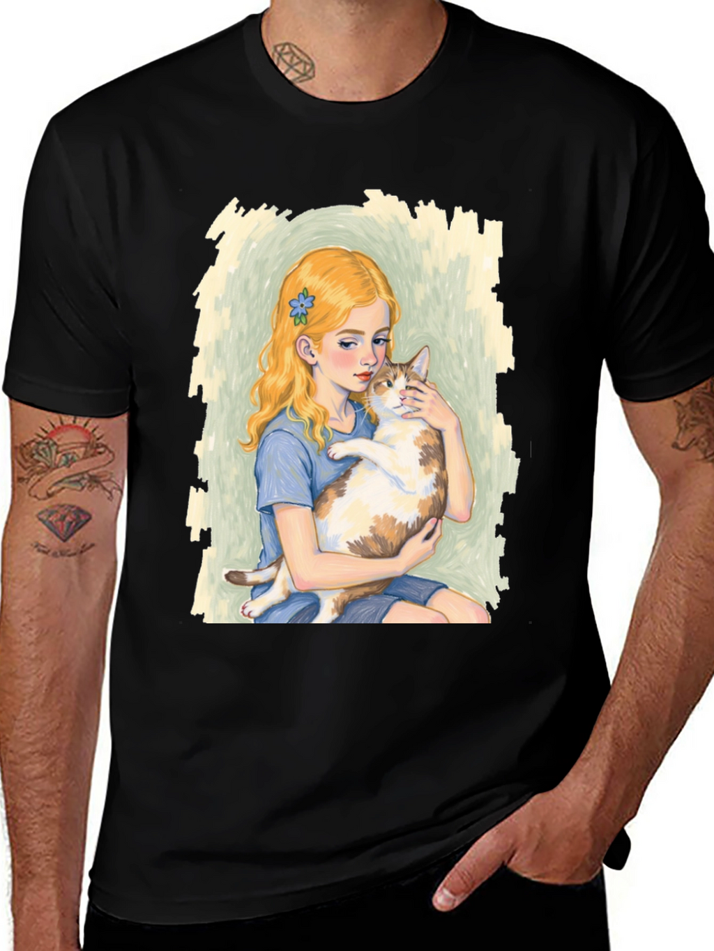 Girl and Cat Graphic T-Shirt - Unique Tee