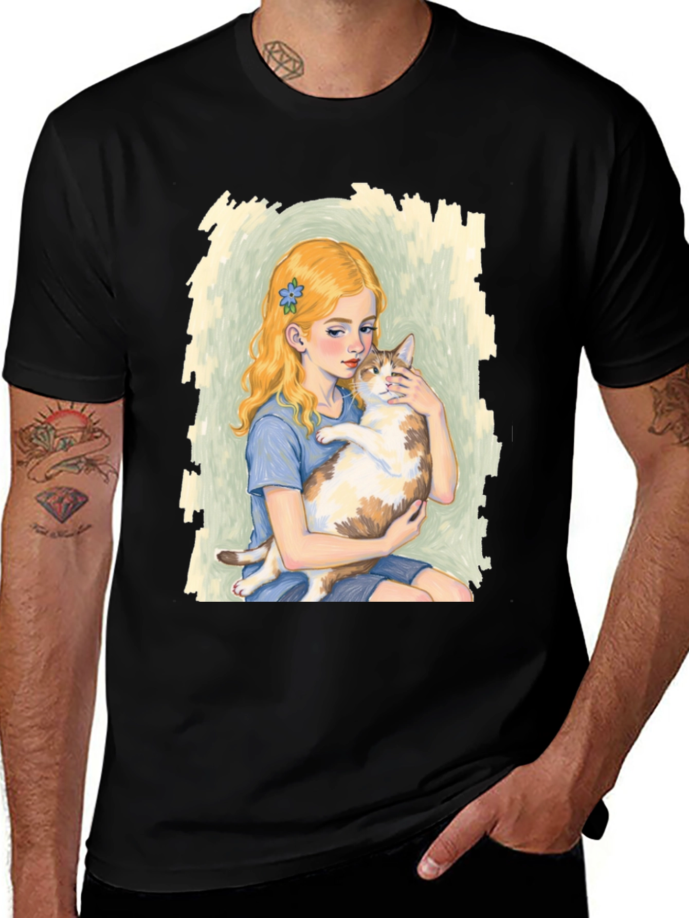 Girl and Cat Graphic T-Shirt - Unique Tee