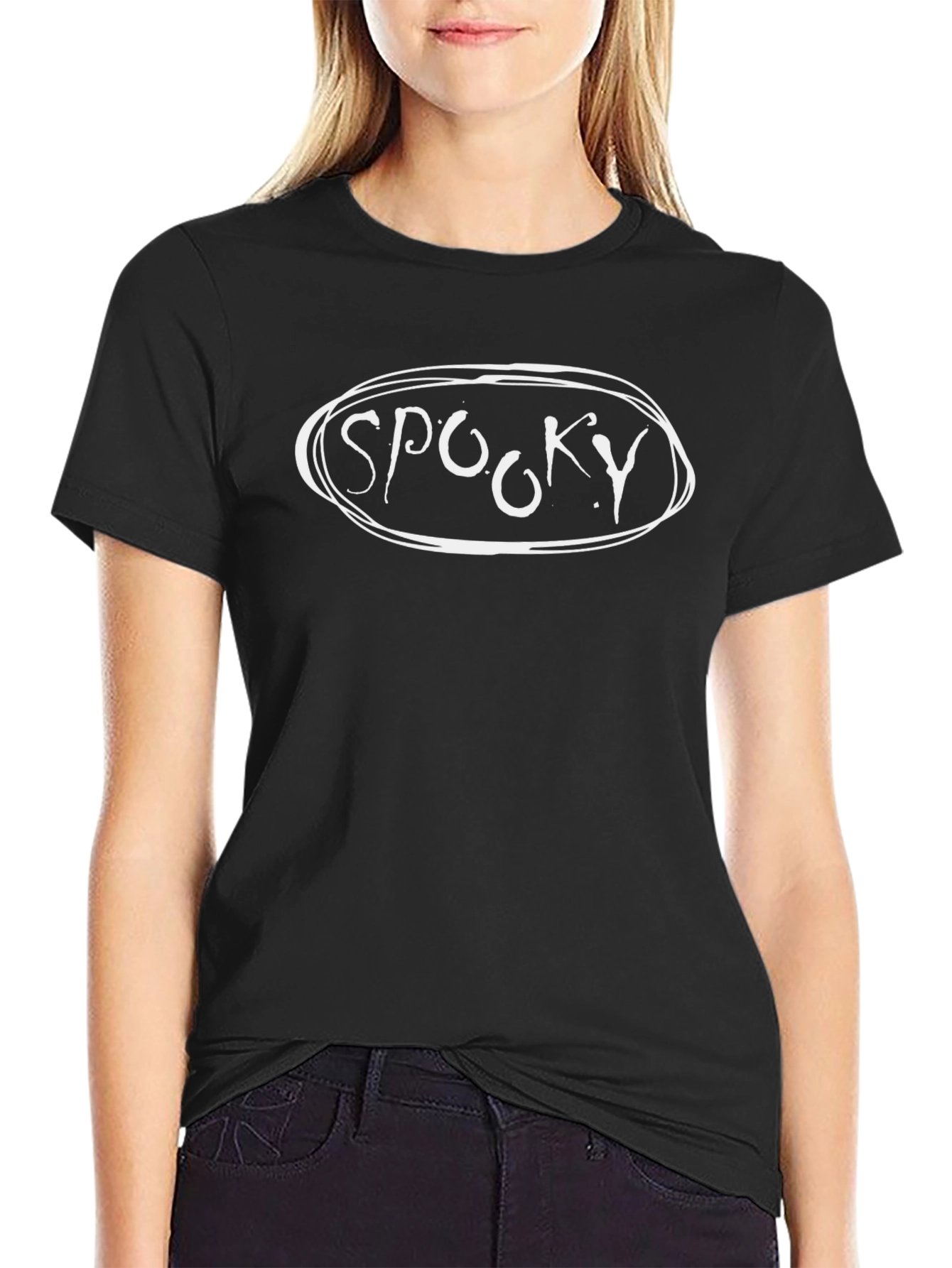 Spooky Graphic Tee - Black Cotton T-Shirt