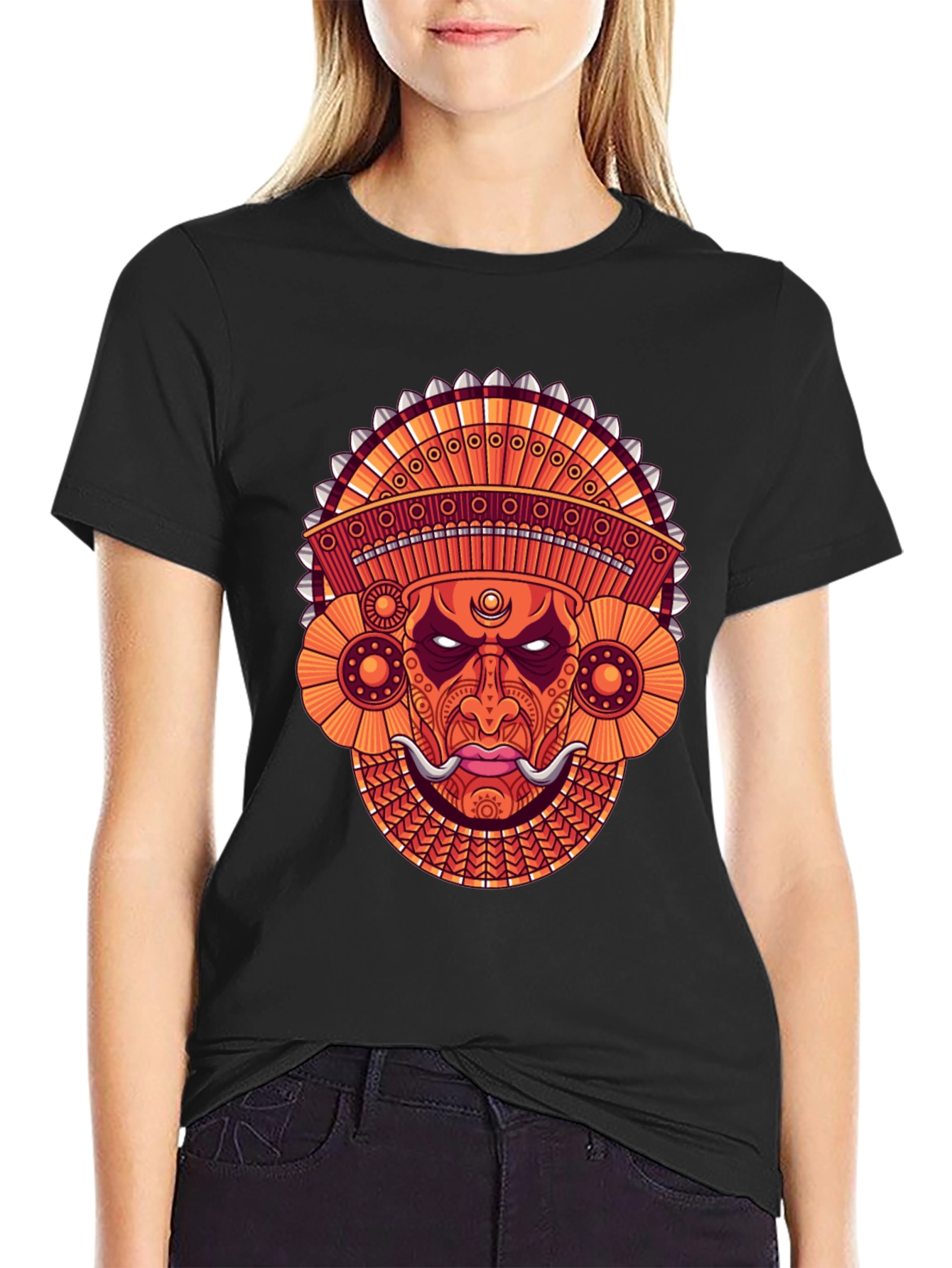 Ornate Mask Graphic Black T-Shirt