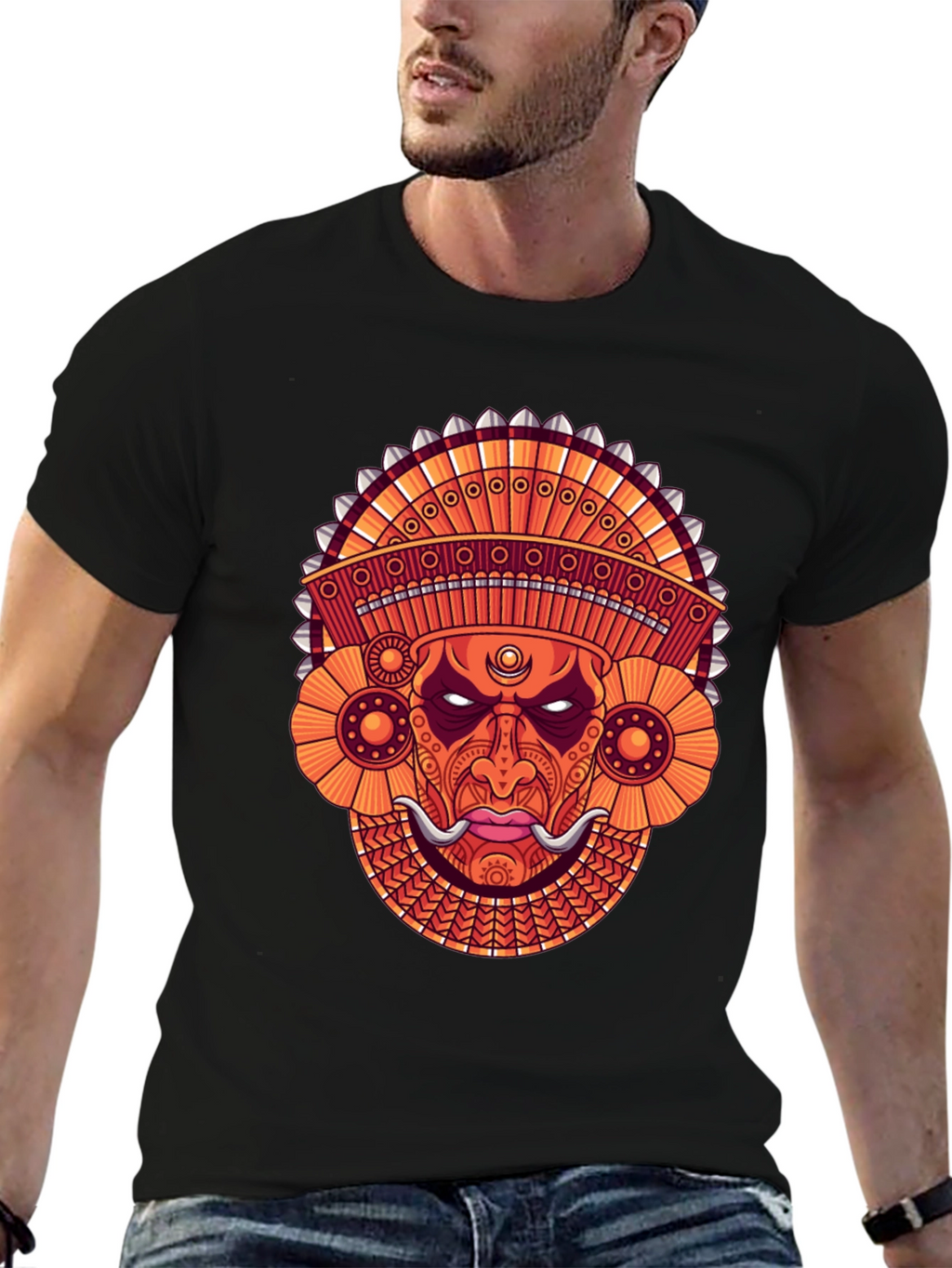 Ornate Mask Graphic Black T-Shirt