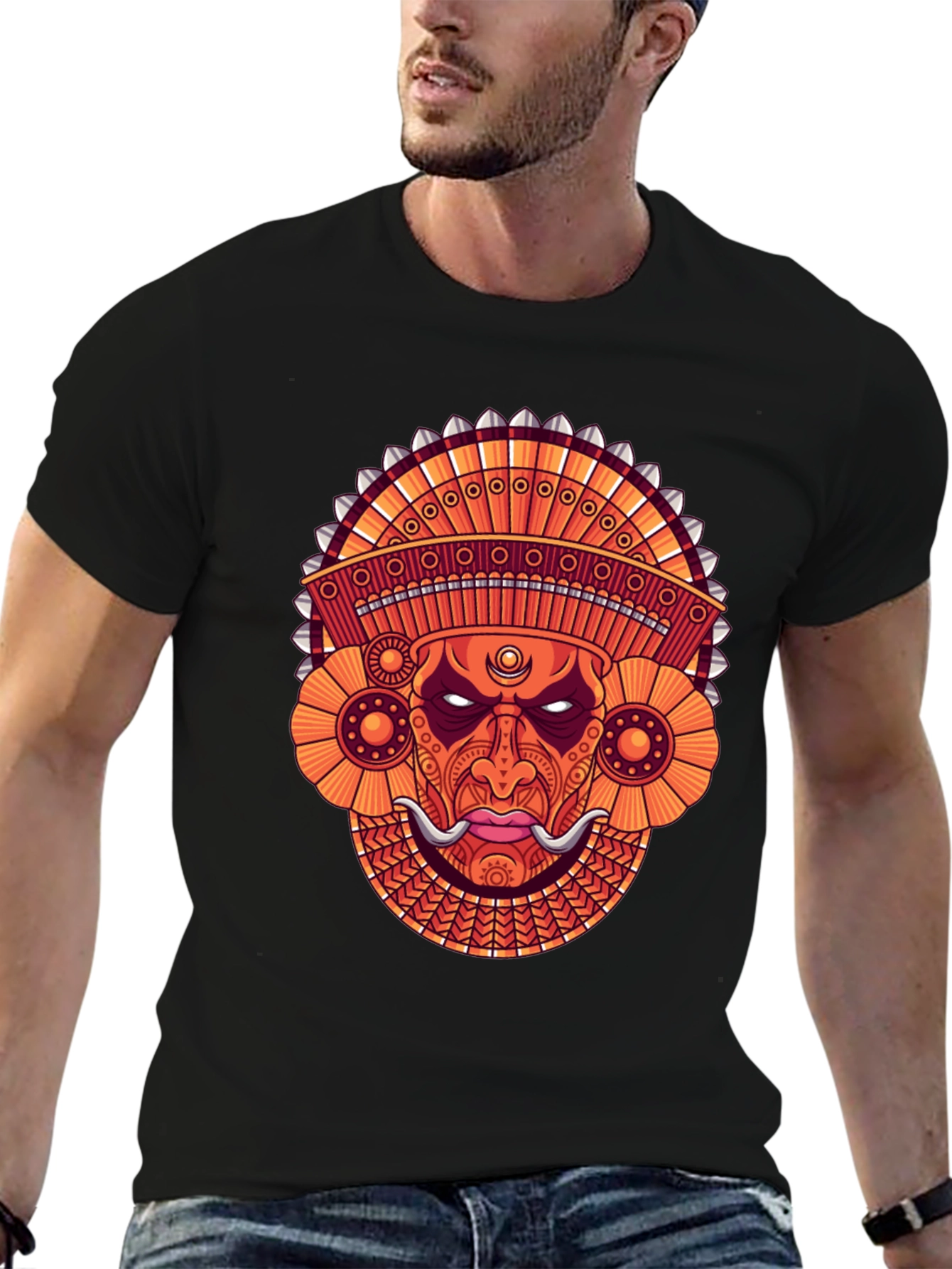Ornate Mask Graphic Black T-Shirt