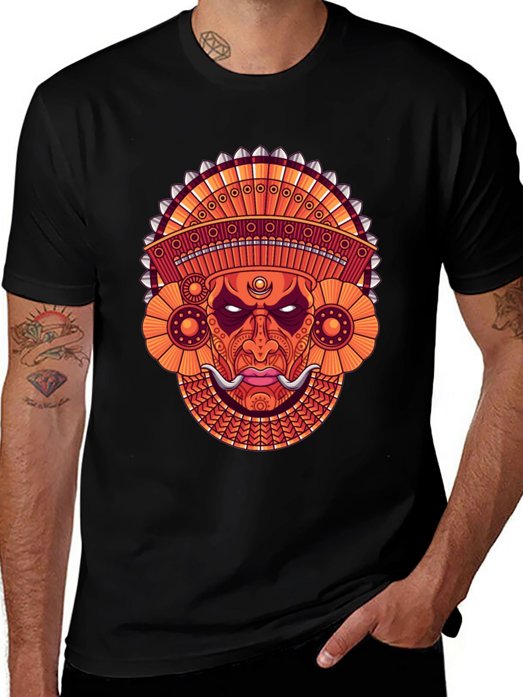 Ornate Mask Graphic Black T-Shirt