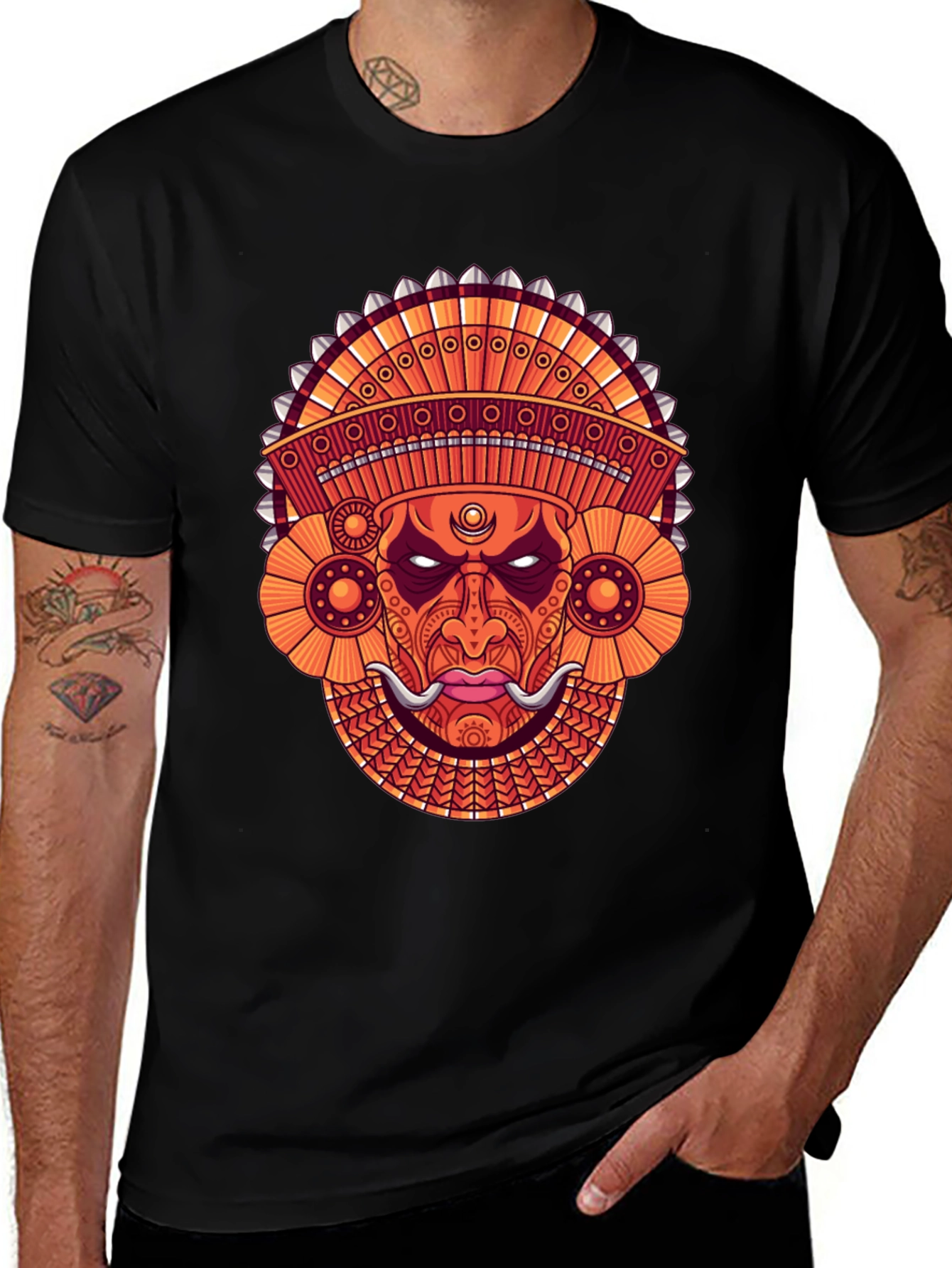 Ornate Mask Graphic Black T-Shirt