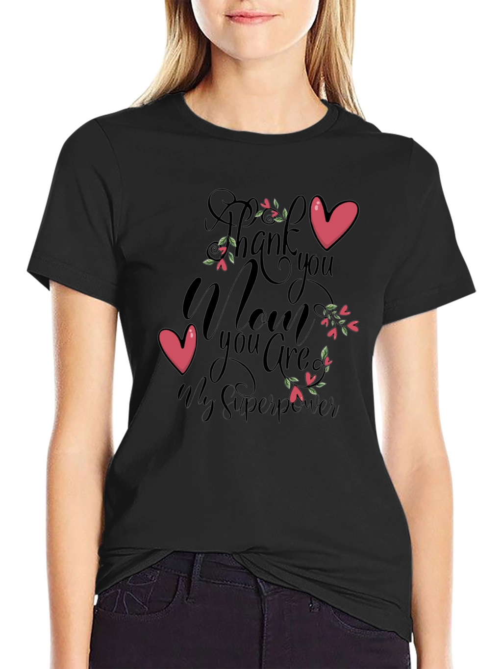 Mom Superpower Black Graphic T-Shirt