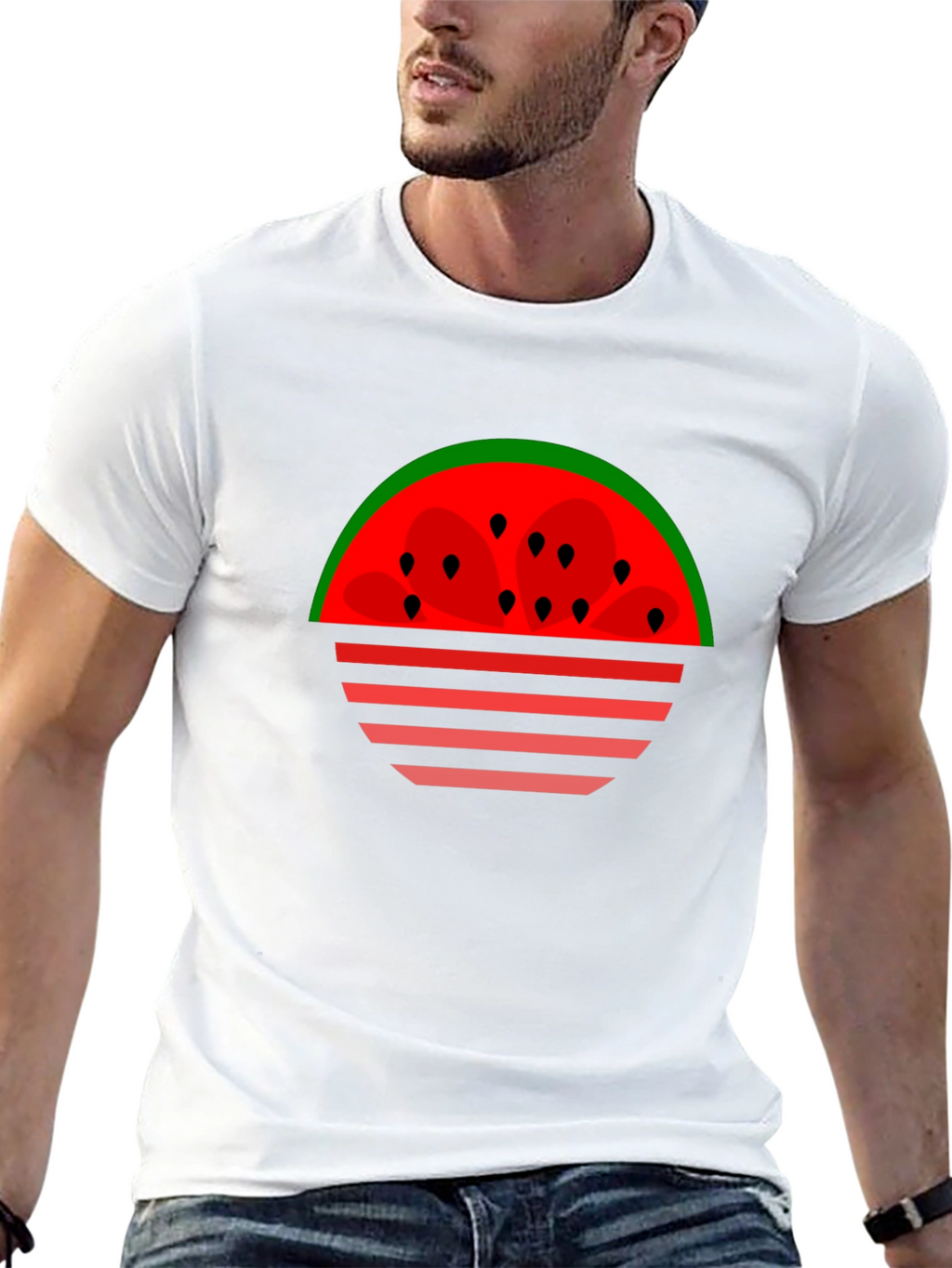 Watermelon Sunset Graphic Tee - Black Cotton T-Shirt