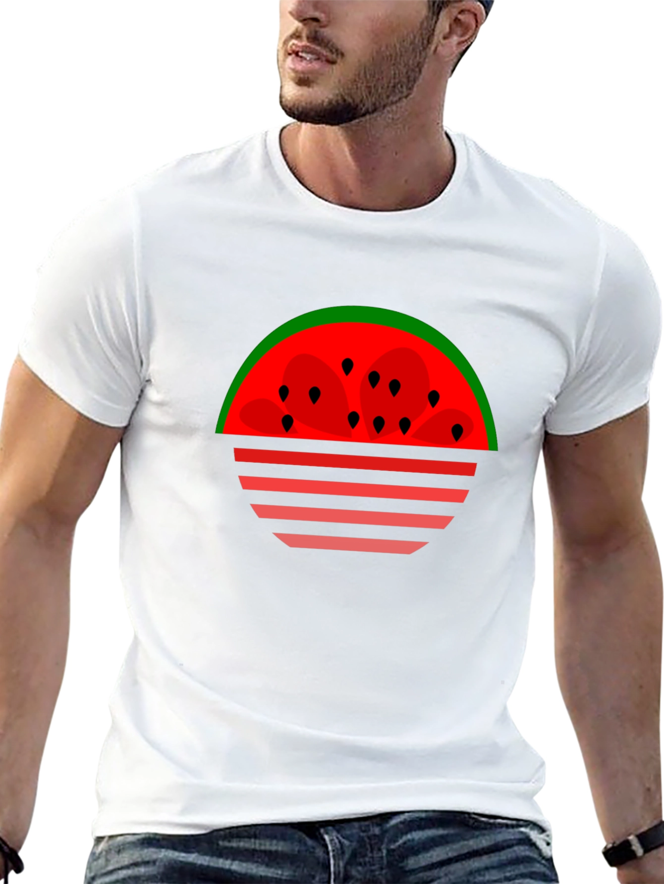 Watermelon Sunset Graphic Tee - Black Cotton T-Shirt