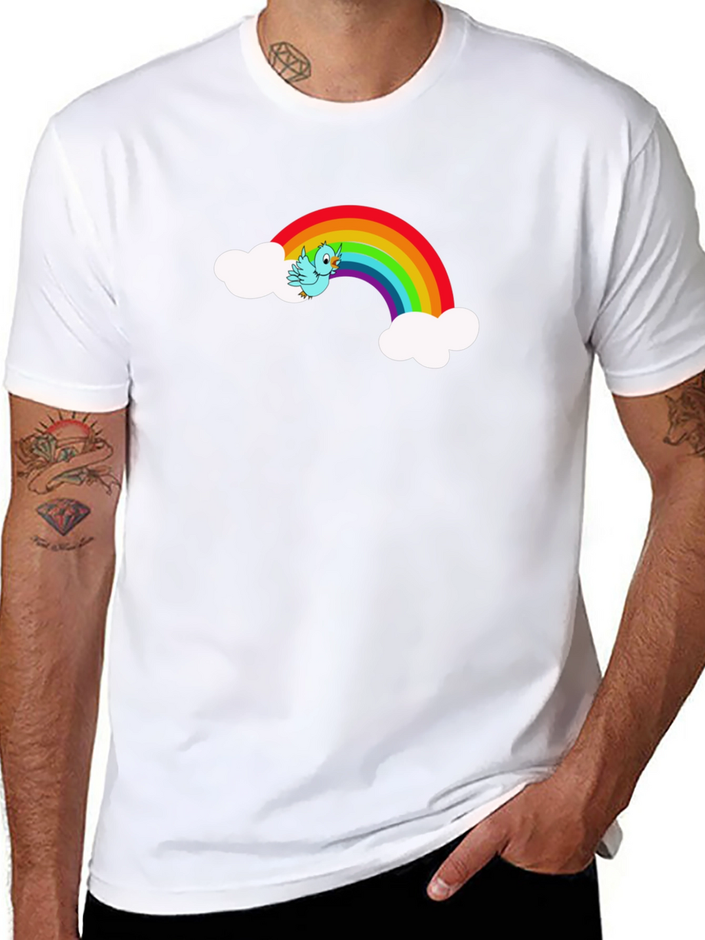 Rainbow Bird Graphic Black Tee Shirt