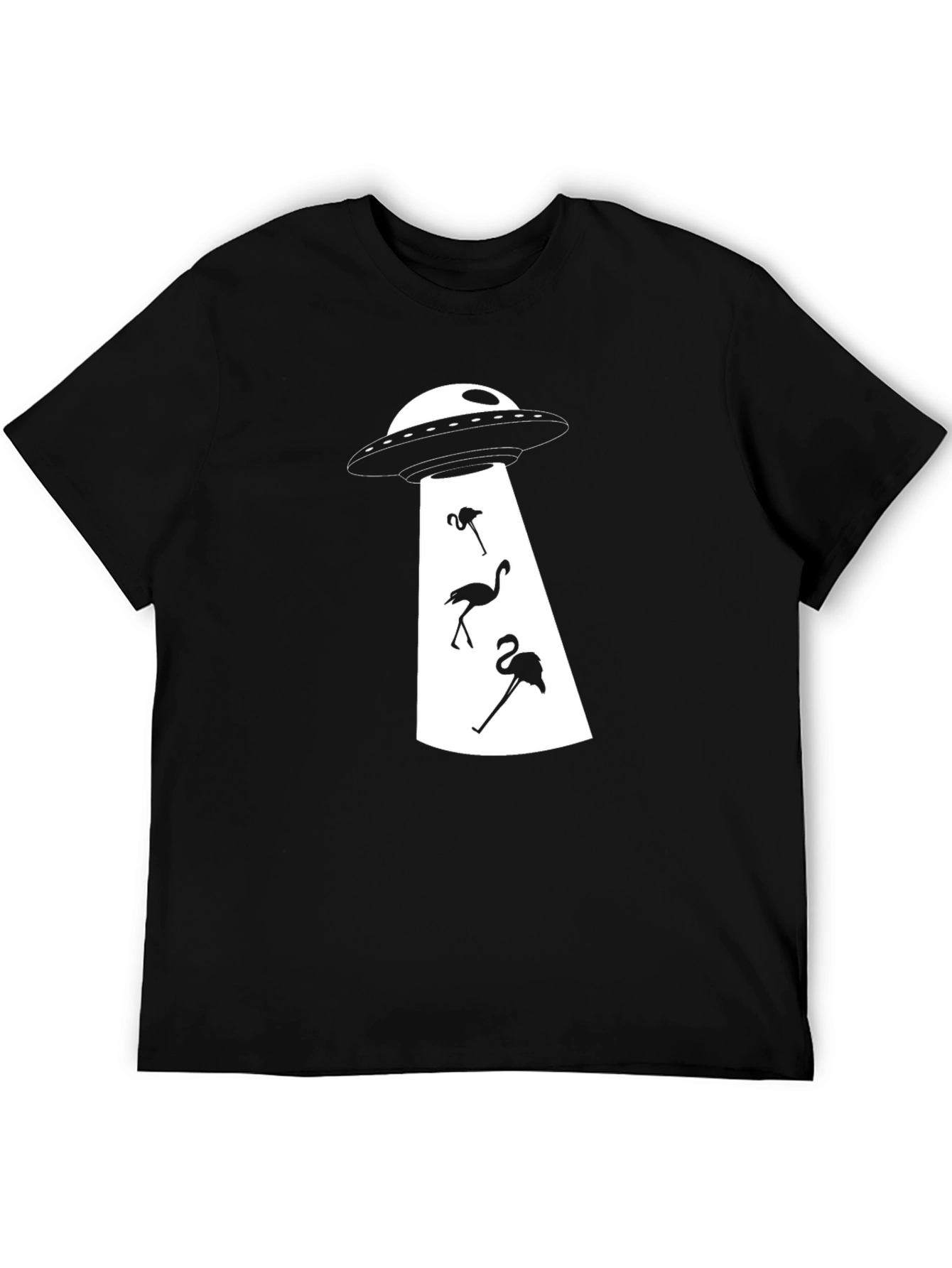UFO Abduction Flamingo Graphic T-Shirt - Black