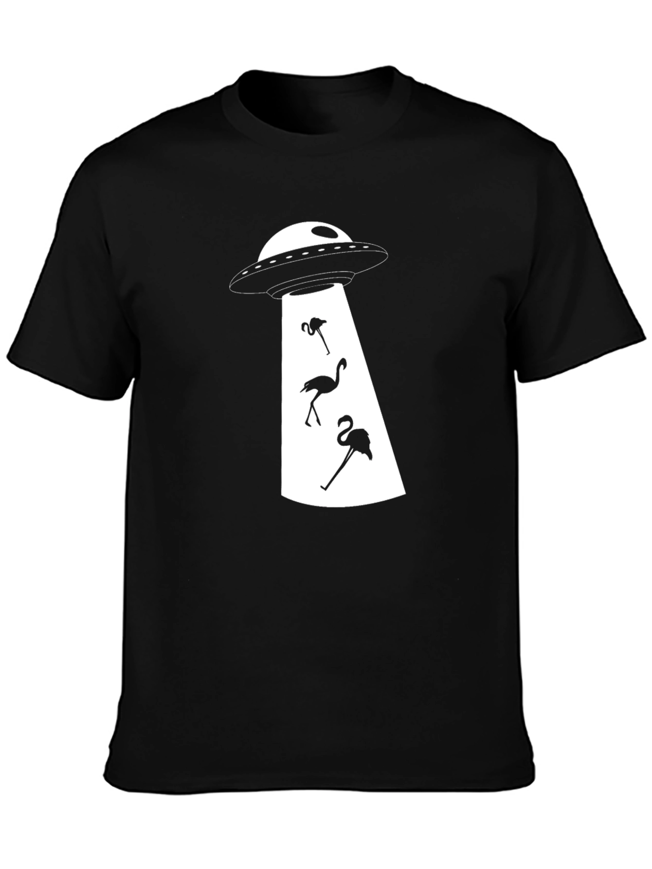 UFO Abduction Flamingo Graphic T-Shirt - Black