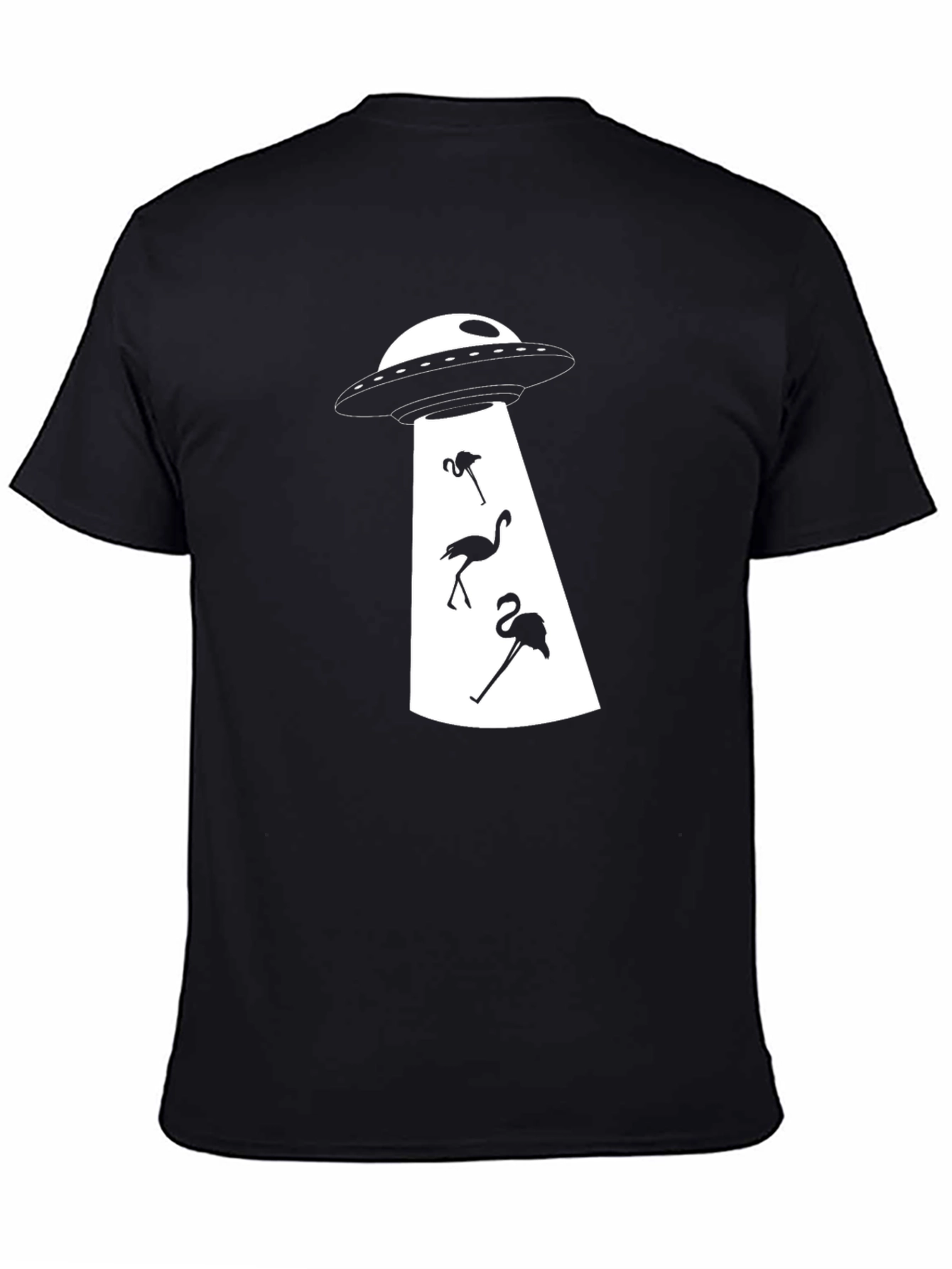 UFO Abduction Flamingo Graphic T-Shirt - Black