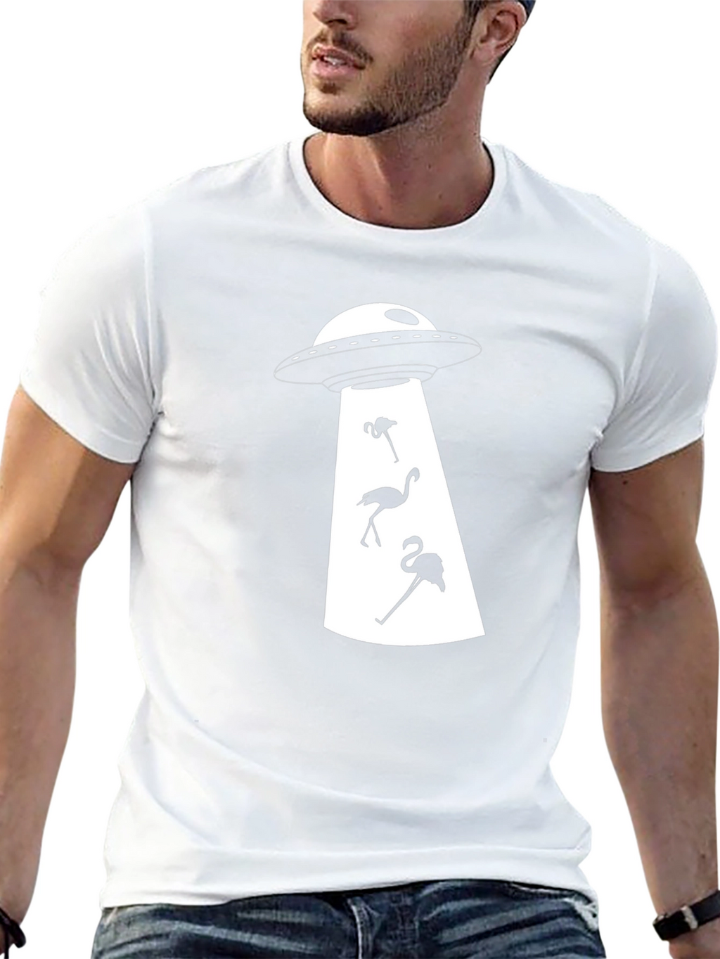 UFO Abduction Flamingo Graphic T-Shirt - Black
