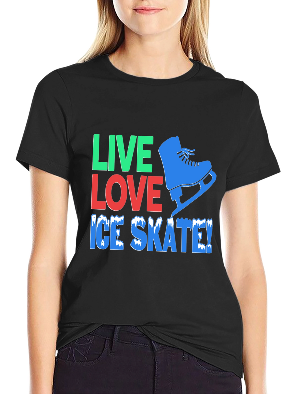 Live Love Ice Skate Black Graphic T-Shirt