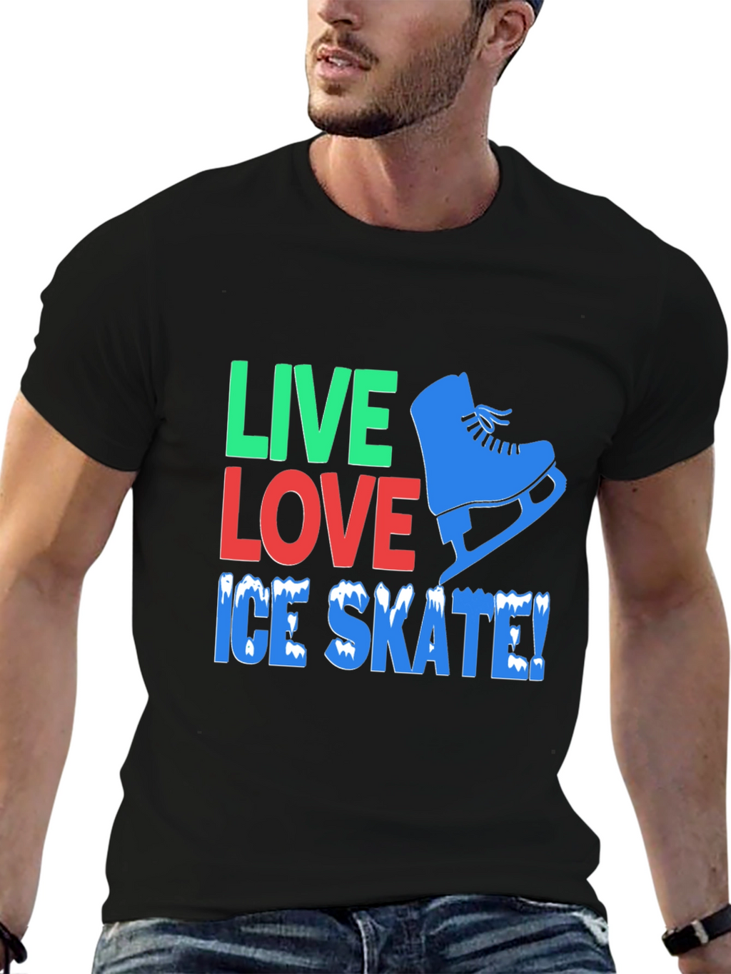 Live Love Ice Skate Black Graphic T-Shirt