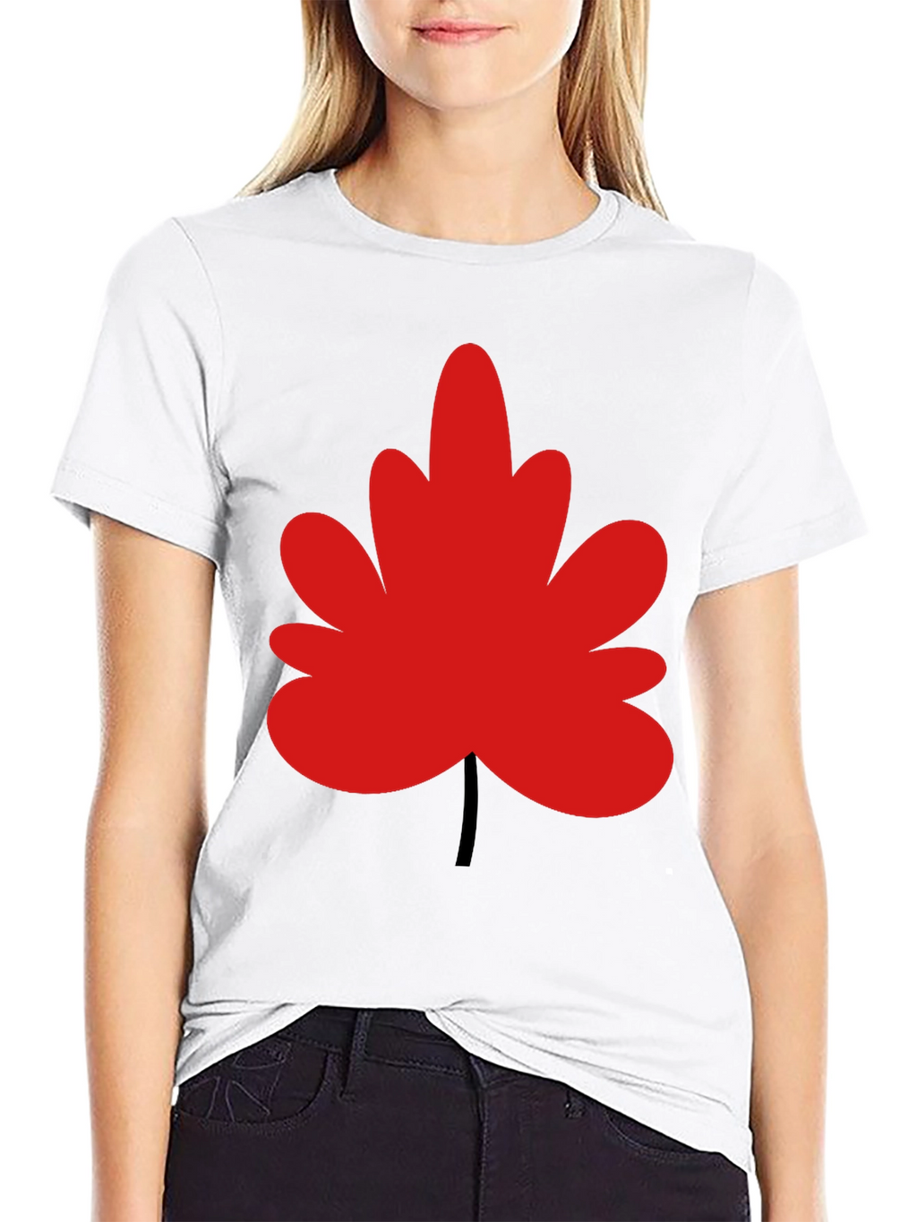 Red Leaf Graphic Black T-Shirt