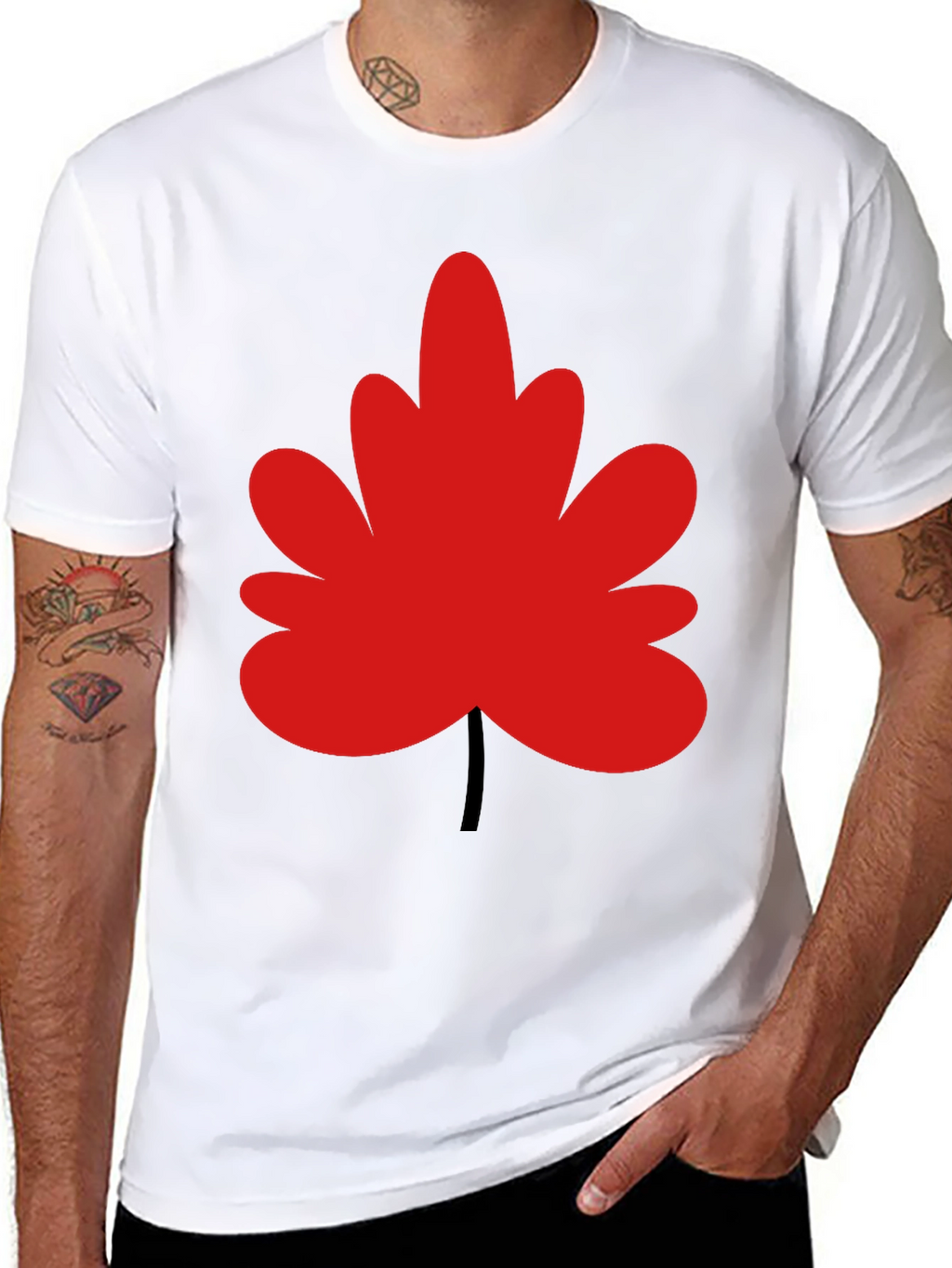 Red Leaf Graphic Black T-Shirt