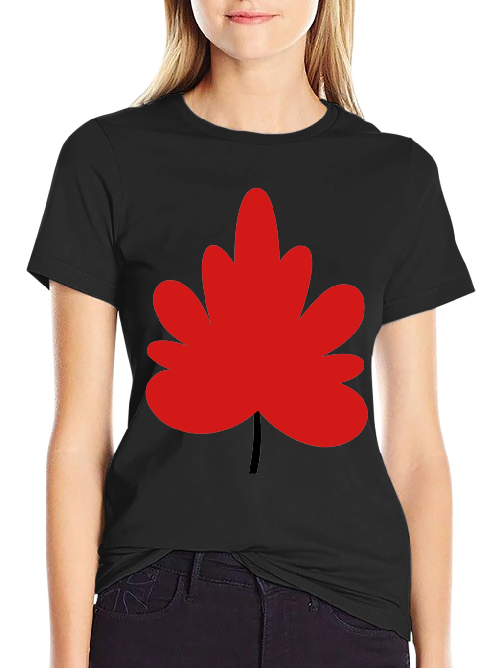 Red Leaf Graphic Black T-Shirt
