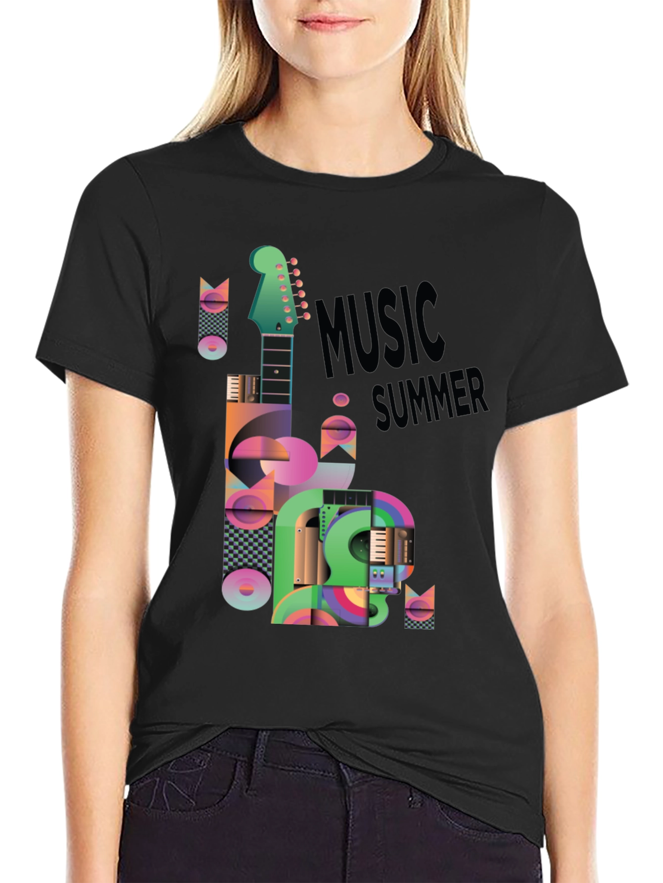 Music Summer Black Graphic T-Shirt