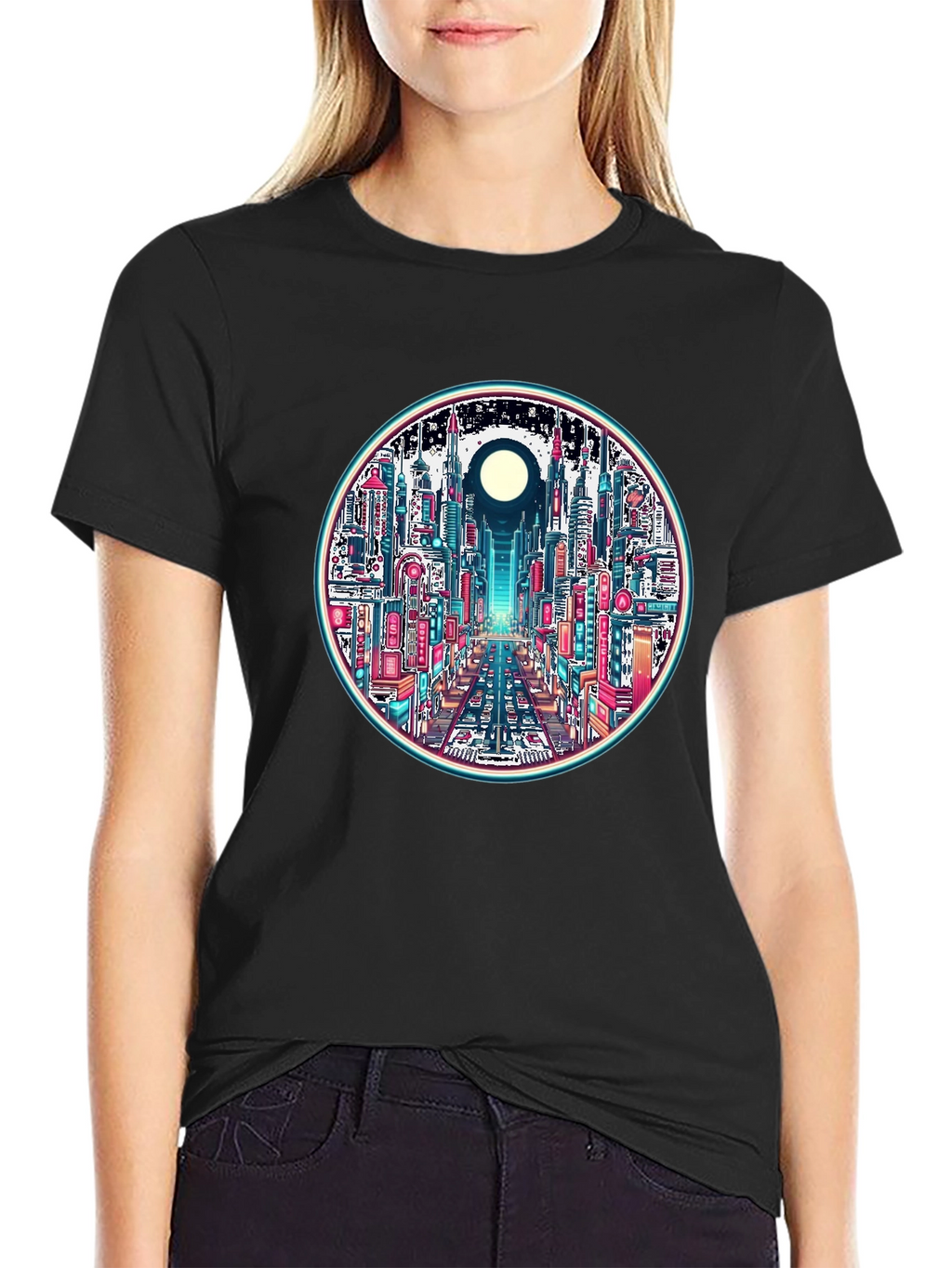 Cyberpunk Cityscape Graphic Tee - Retro Style