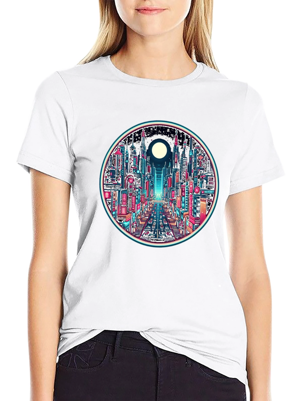Cyberpunk Cityscape Graphic Tee - Retro Style