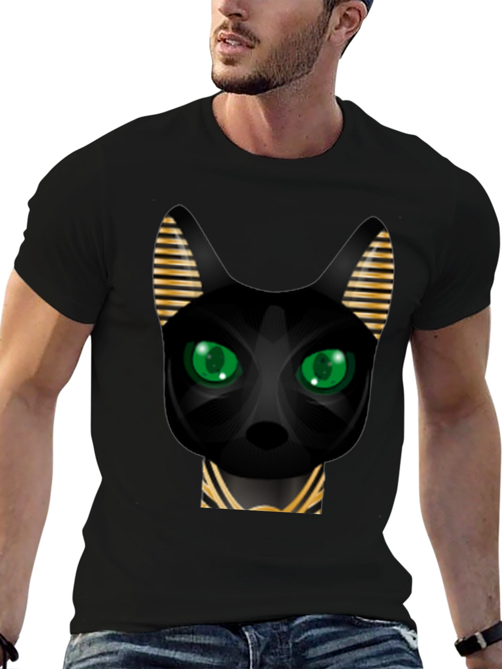 Egyptian Cat Graphic T-Shirt - Black