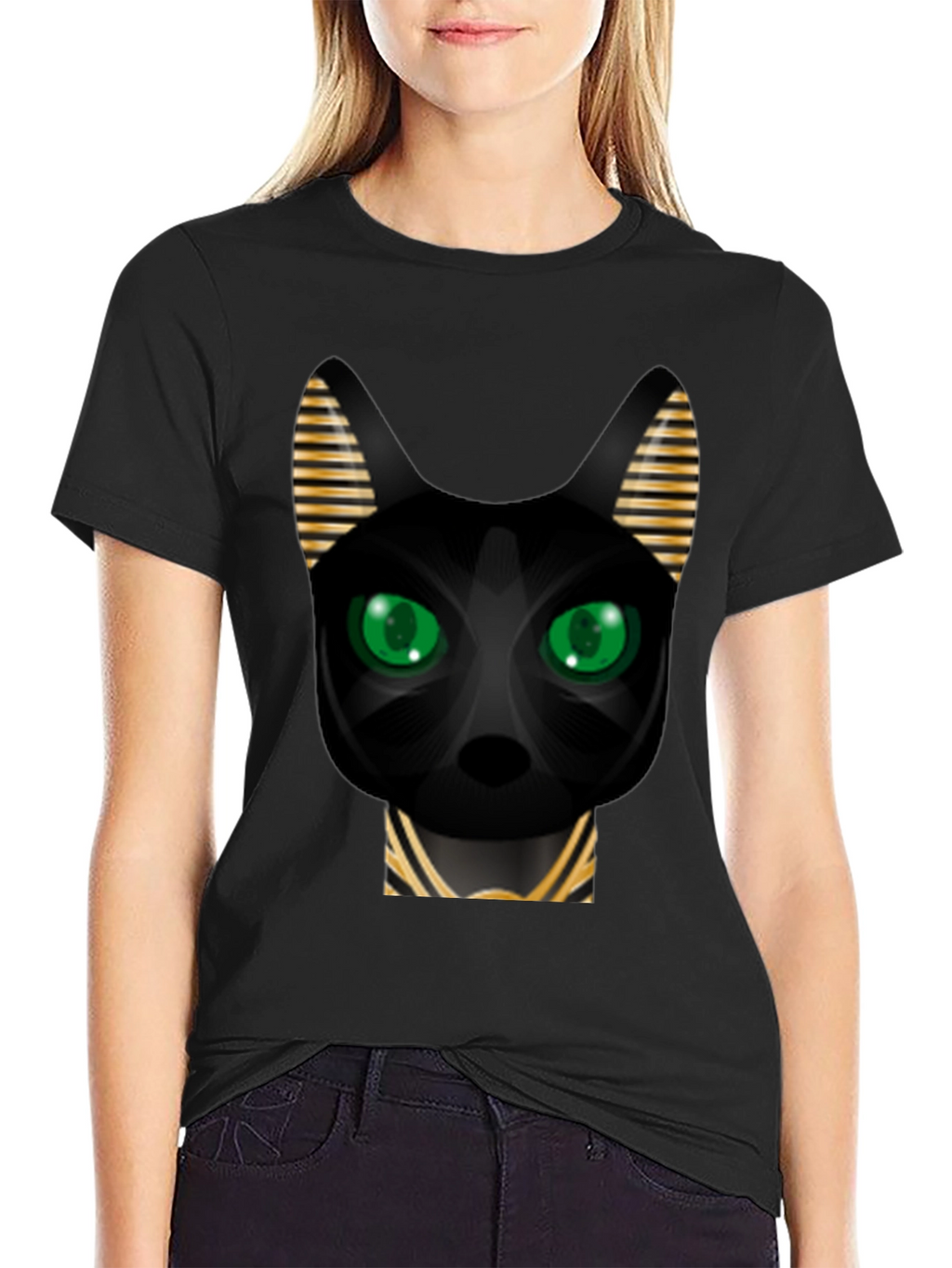 Egyptian Cat Graphic T-Shirt - Black