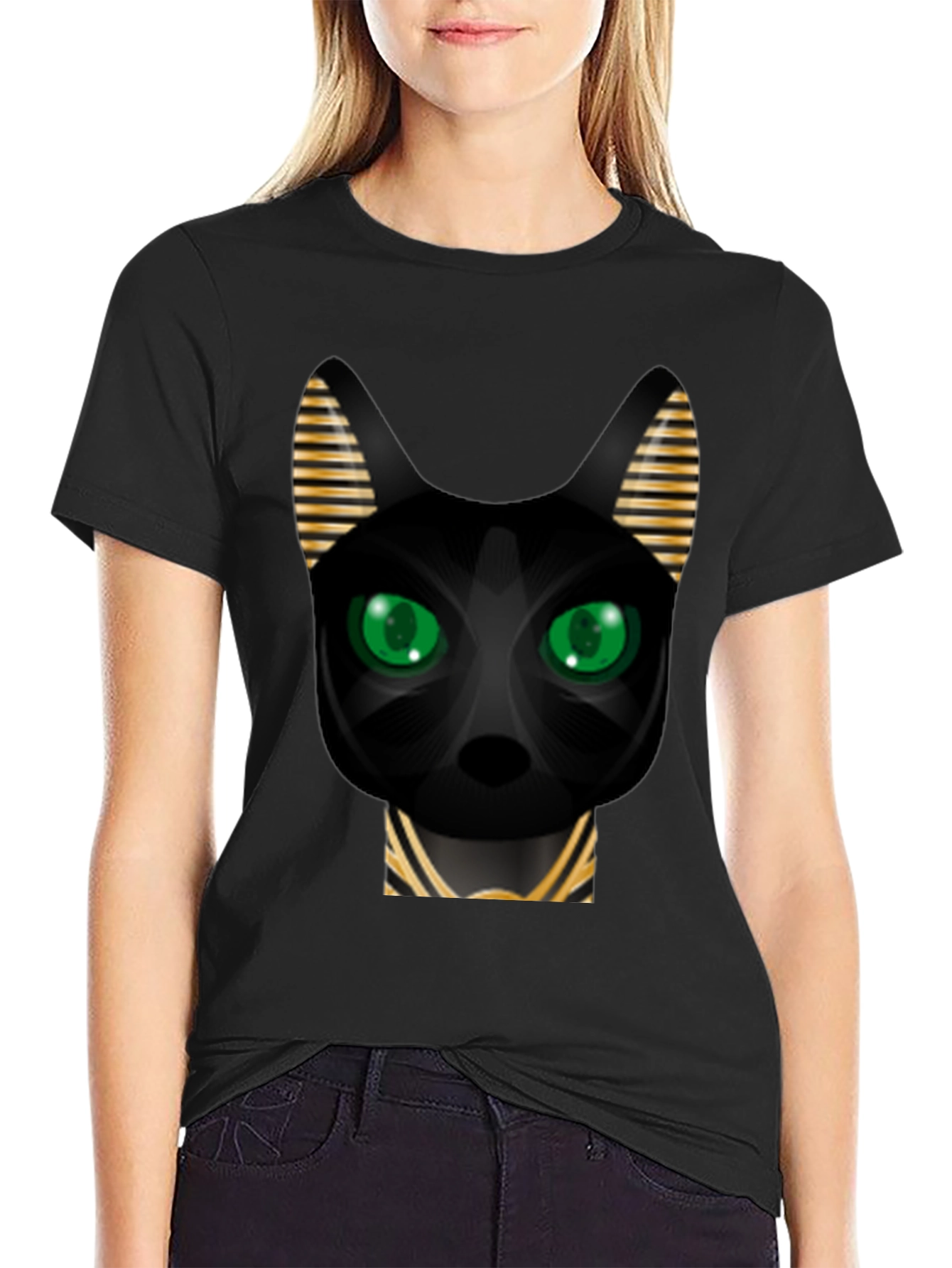 Egyptian Cat Graphic T-Shirt - Black