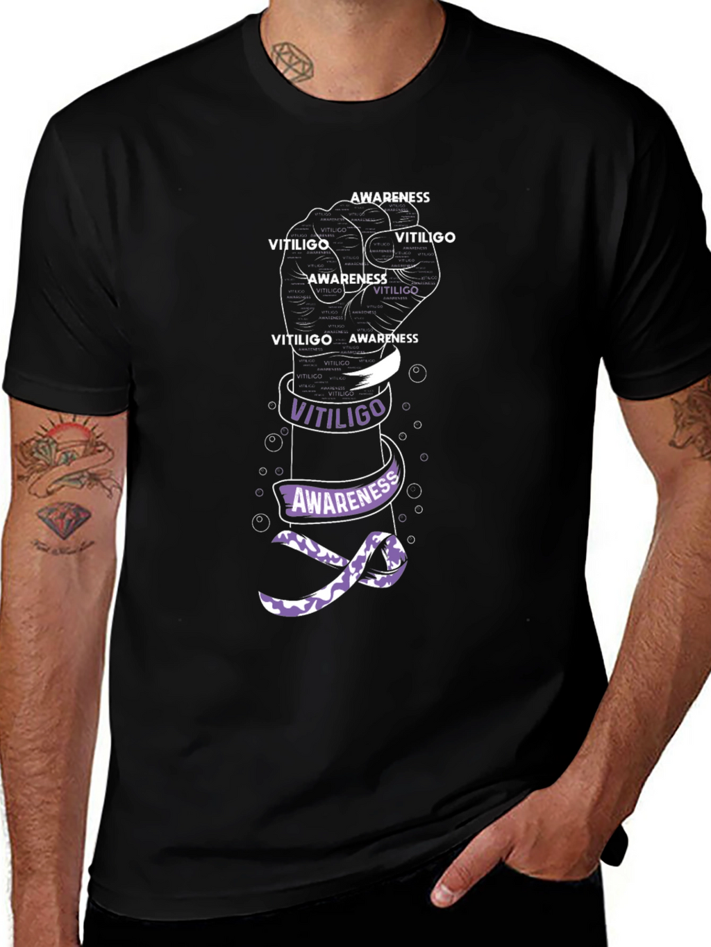Vitiligo Awareness T-Shirt - Purple Ribbon Graphic Tee