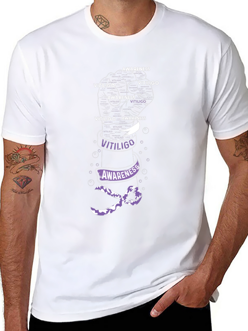 Vitiligo Awareness T-Shirt - Purple Ribbon Graphic Tee